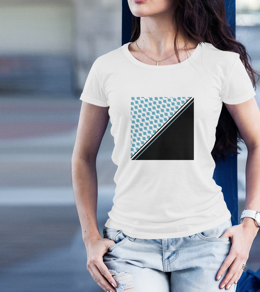 Blue Black Geometric Pattern Contrast Quadrant T-Shirt