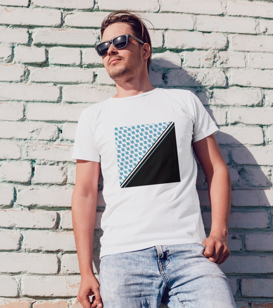 Blue Black Geometric Pattern Contrast Quadrant T-Shirt