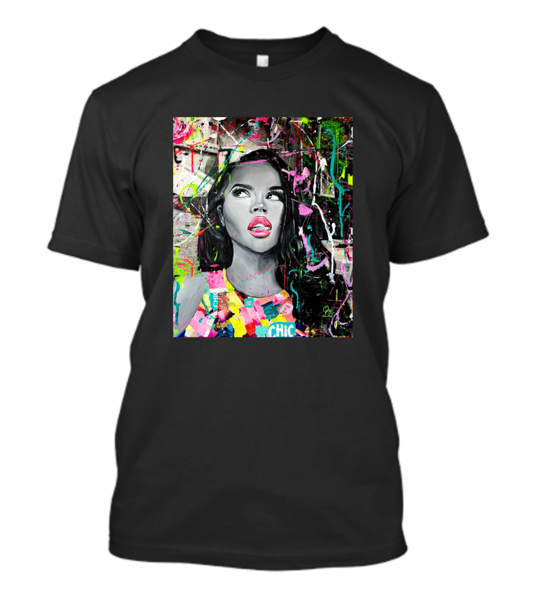 Chic Bold Colorful Portrait With Abstract Graffiti T-Shirt