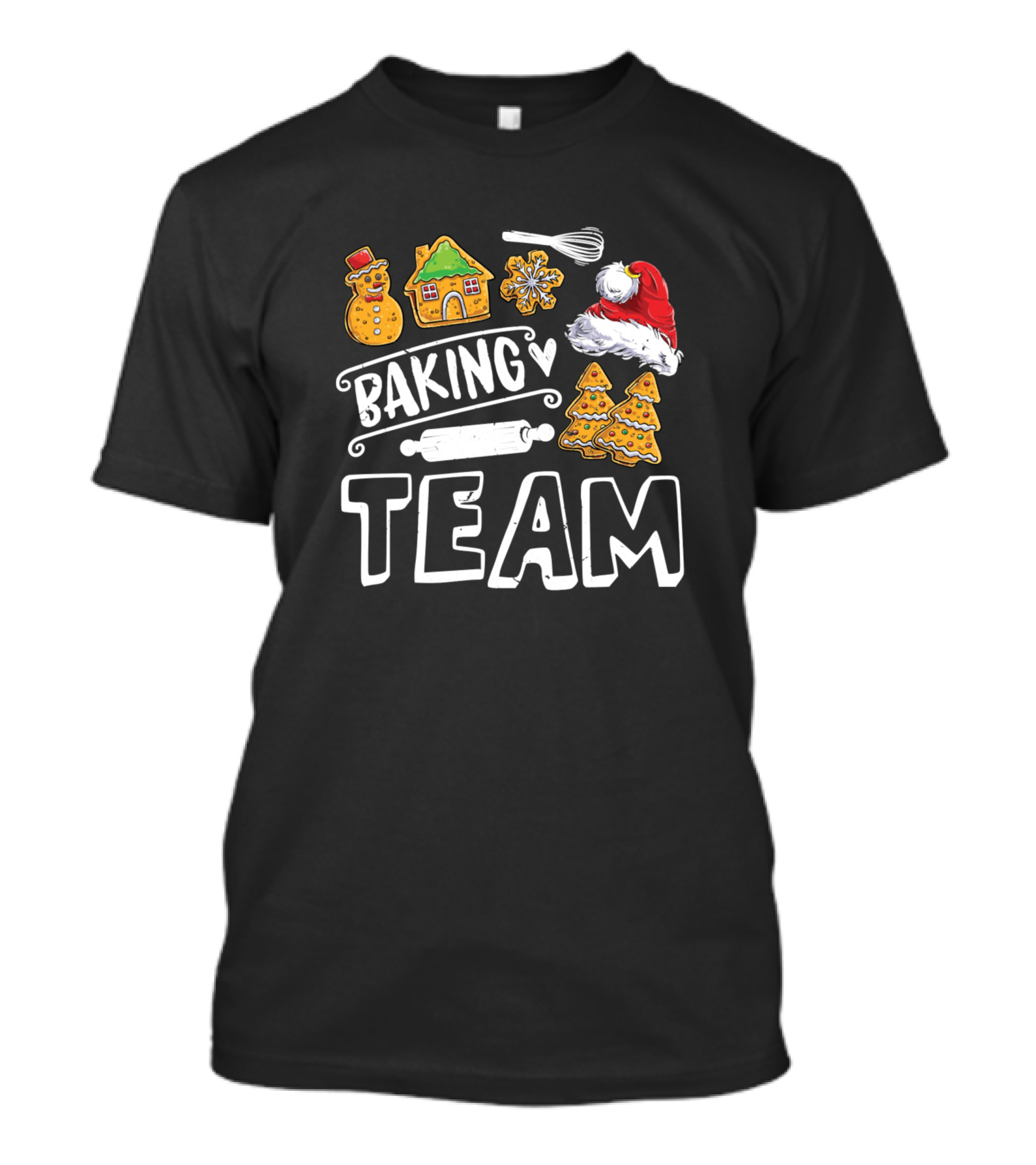 Baking Team Christmas Cookie Squad Holiday Whisk Santa Hat Gingerbread House Snowman T-Shirt
