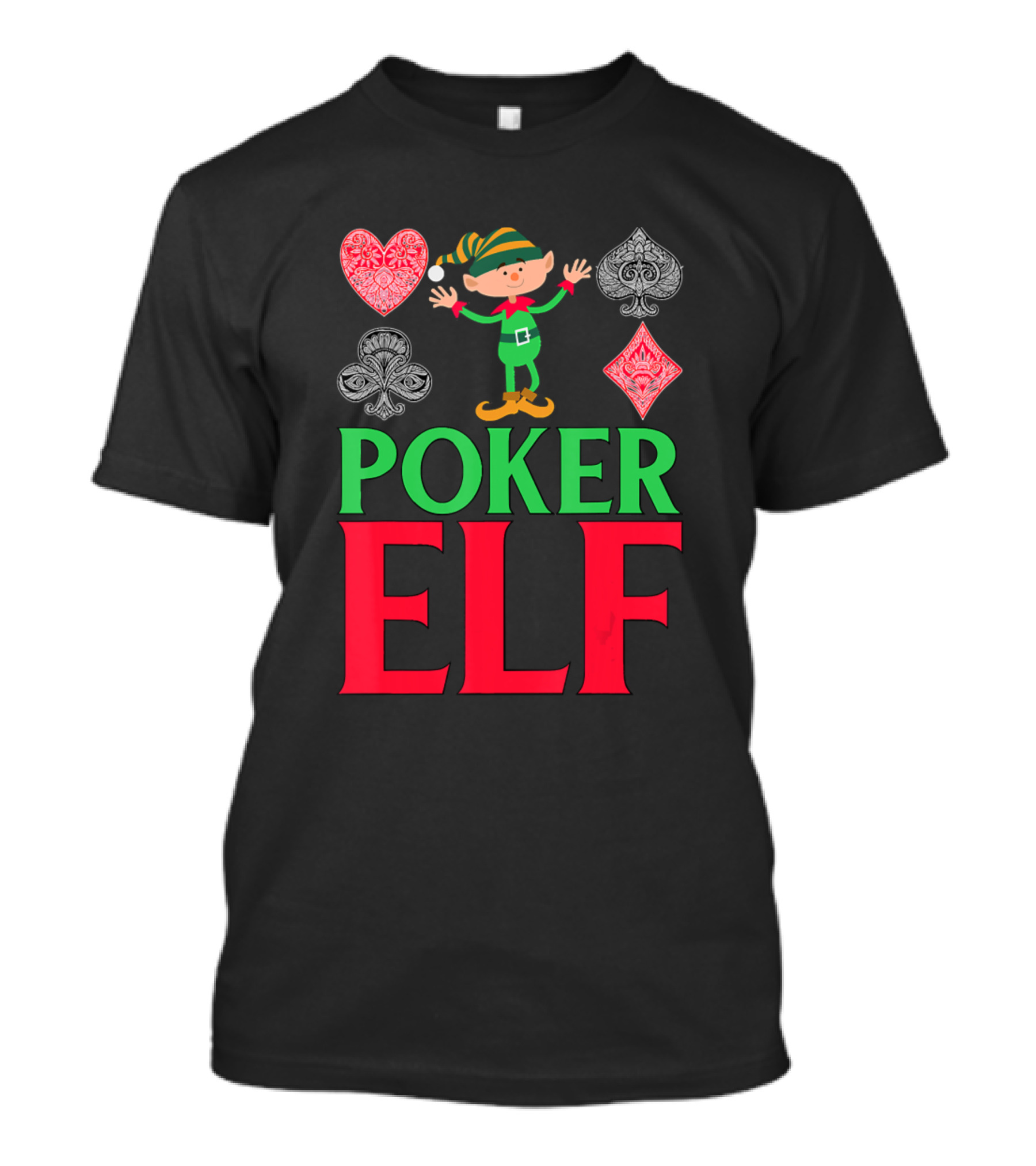 Poker Elf Christmas Cute Funny Playing Cards Holiday T-Shirt