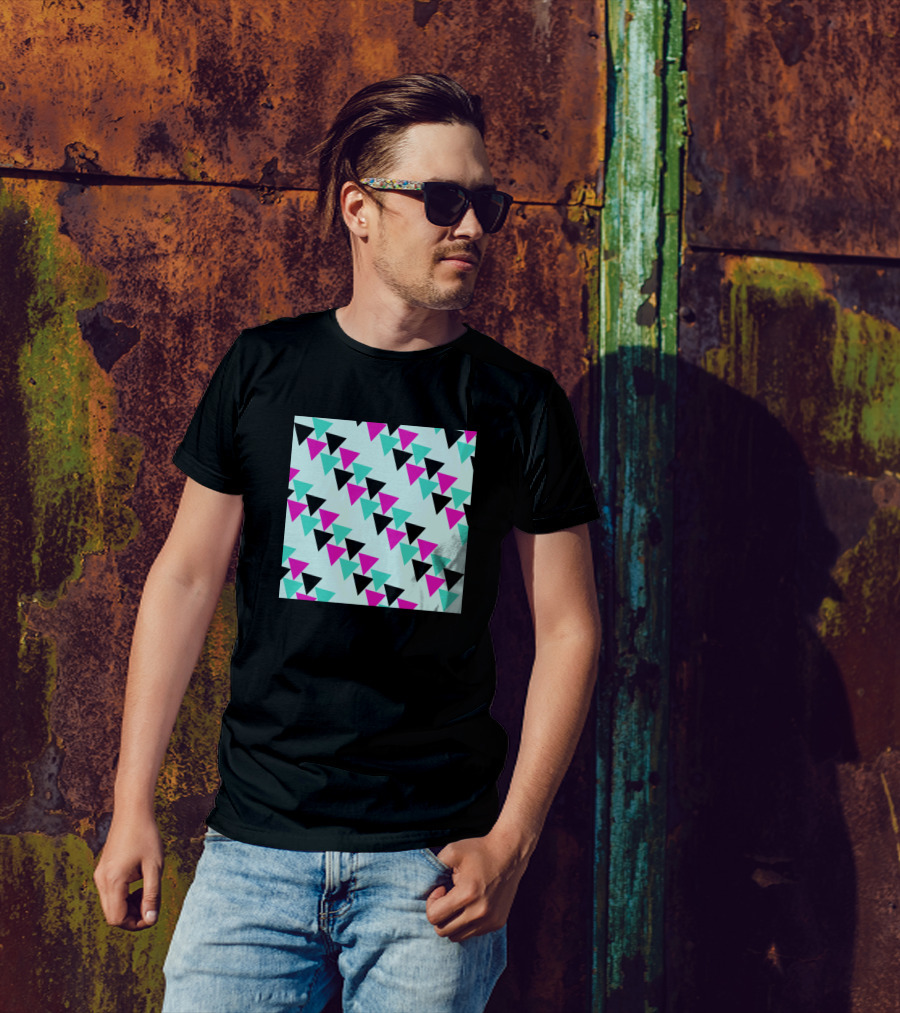 Colorful Little Black Pink Teal Triangles T-Shirt