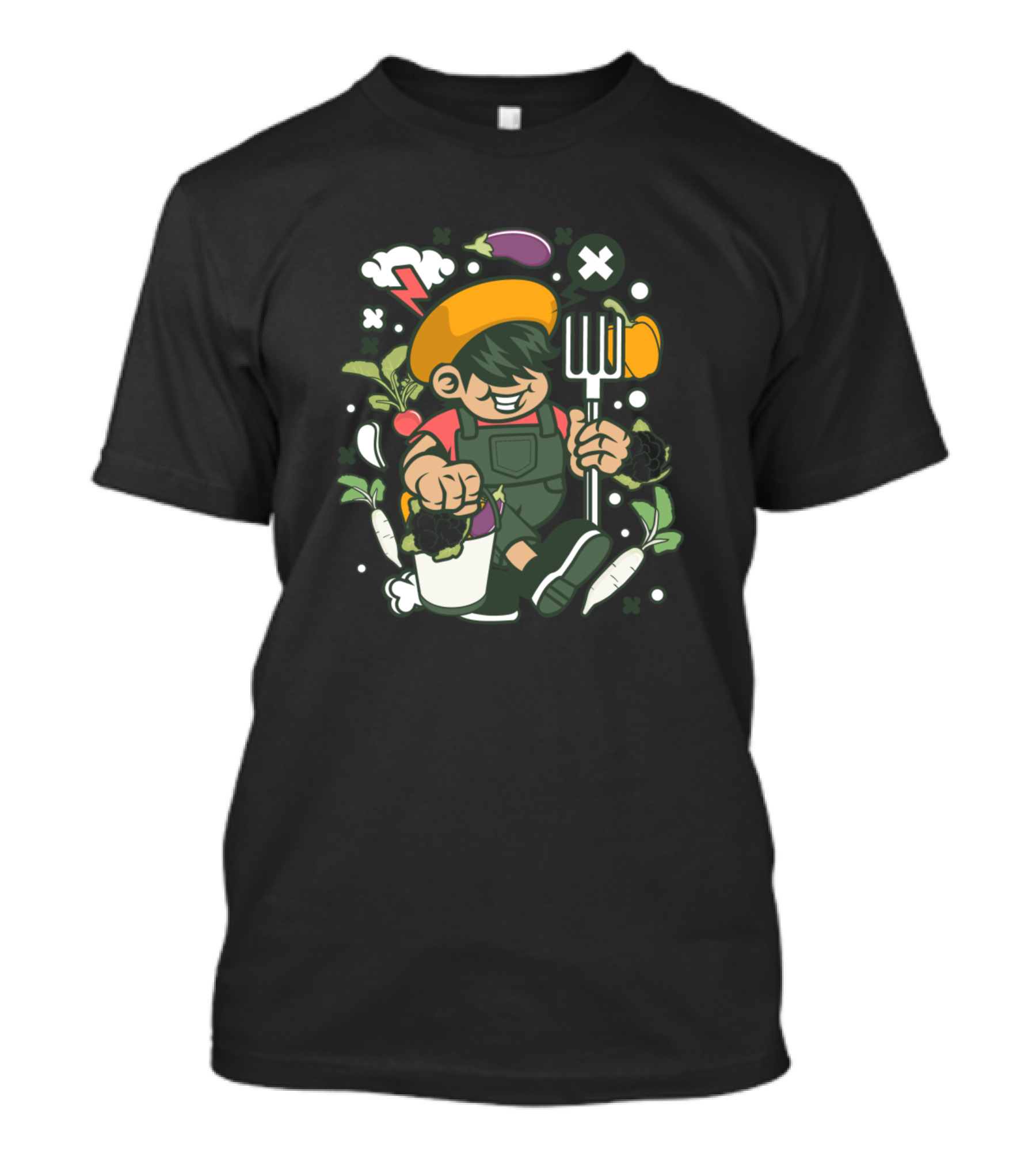 Farmer Kid With Animated Garden Harvest Scene For Comics Lovers T-Shirt