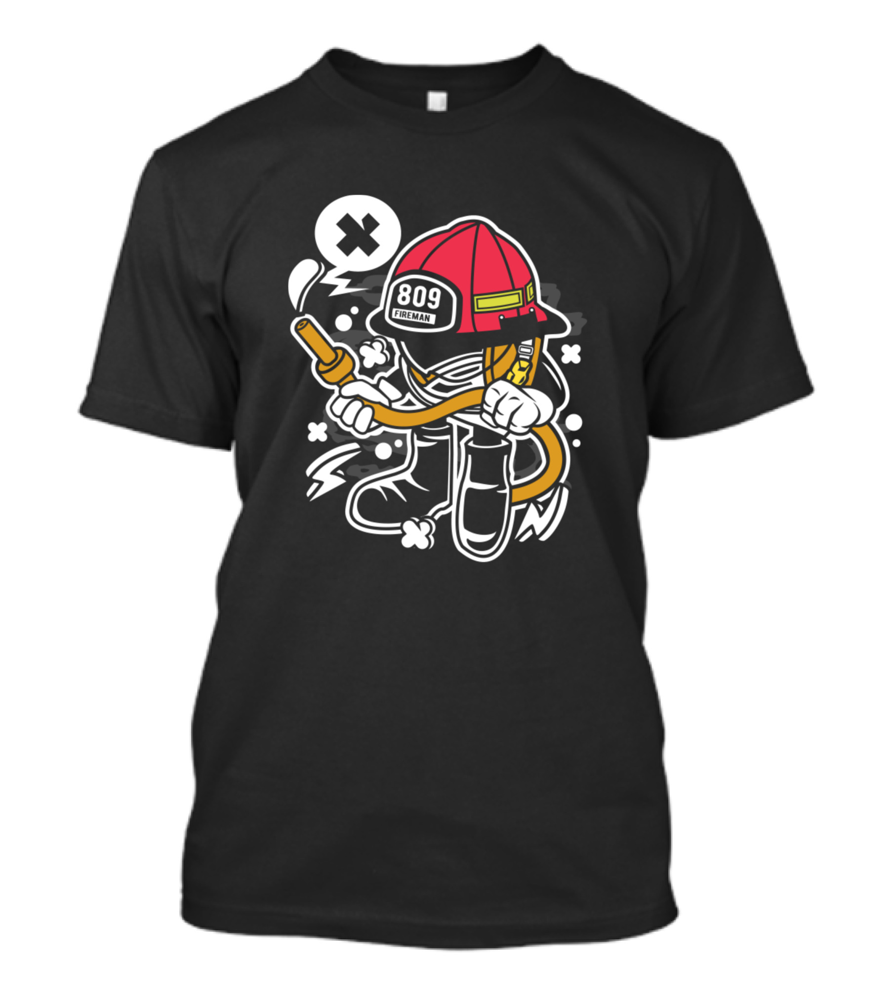 Fireman 809 Cartoon Hero With Fire Hose Pop Art Comic T-Shirt