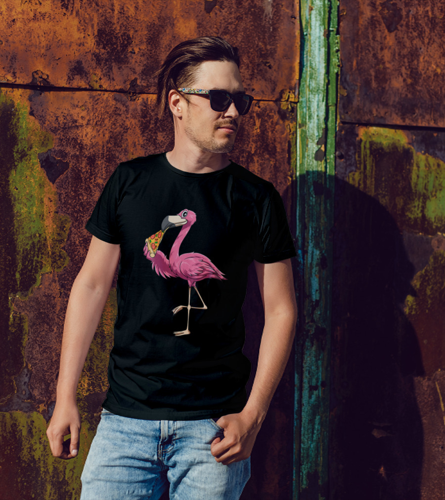 Flamingo Eating Pizza For Flamingo And Pizza Lovers T-Shirt