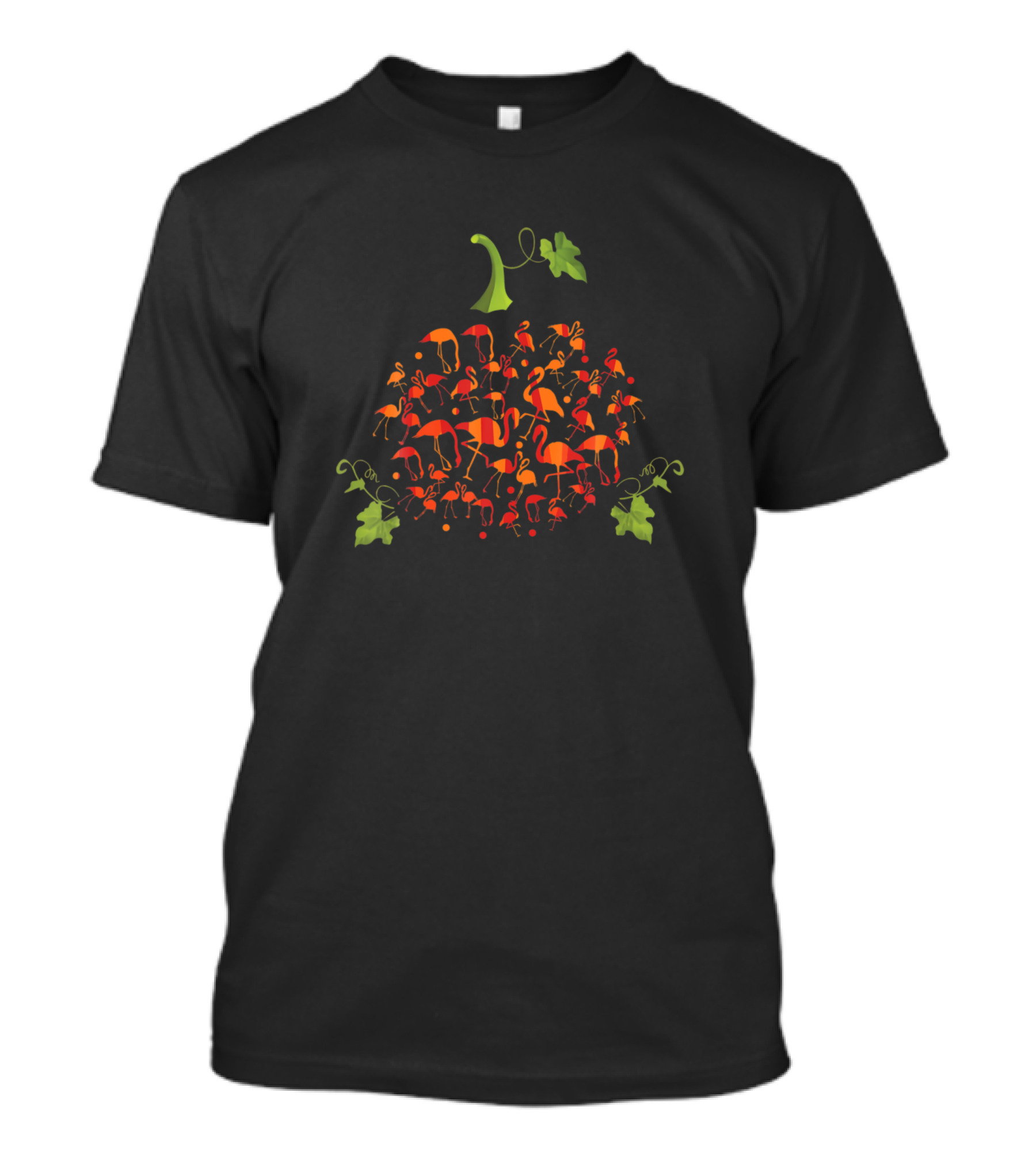 Flamingo Pumpkin Harvest Green Vine Orange Birds T-Shirt