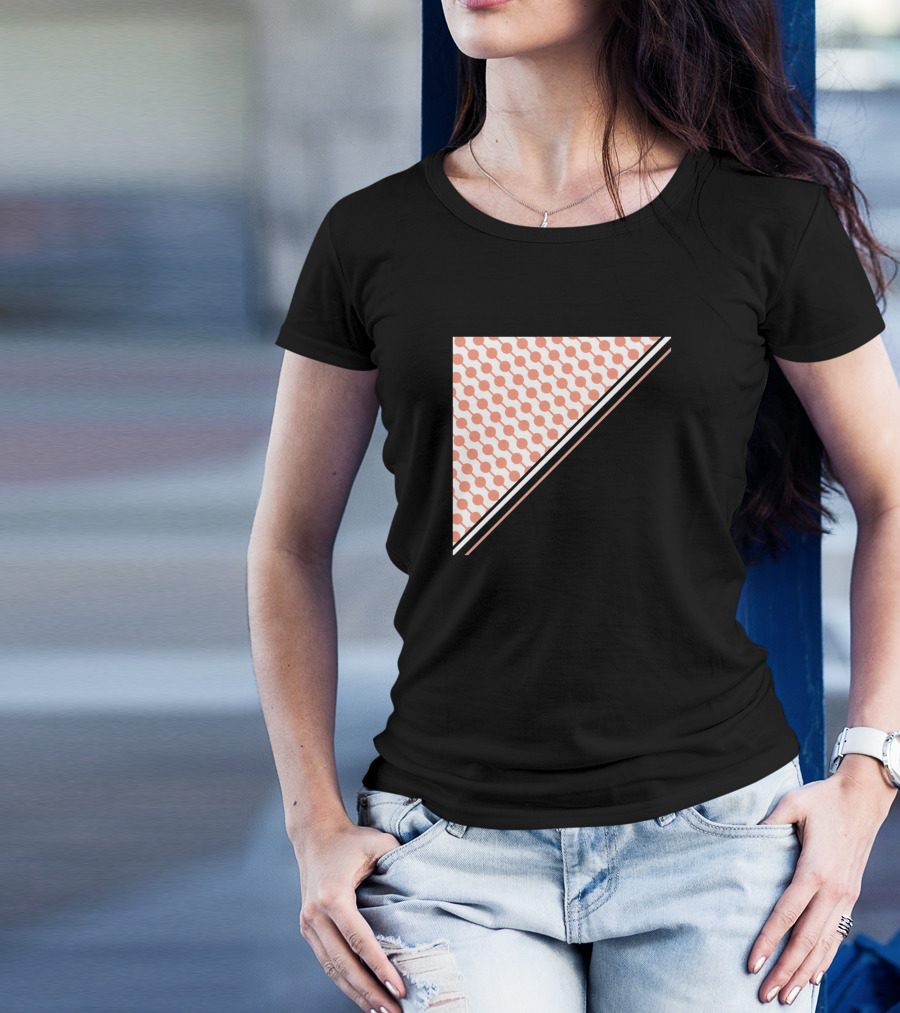 Geometric Pattern With Orange Circles And Black Triangle T-Shirt