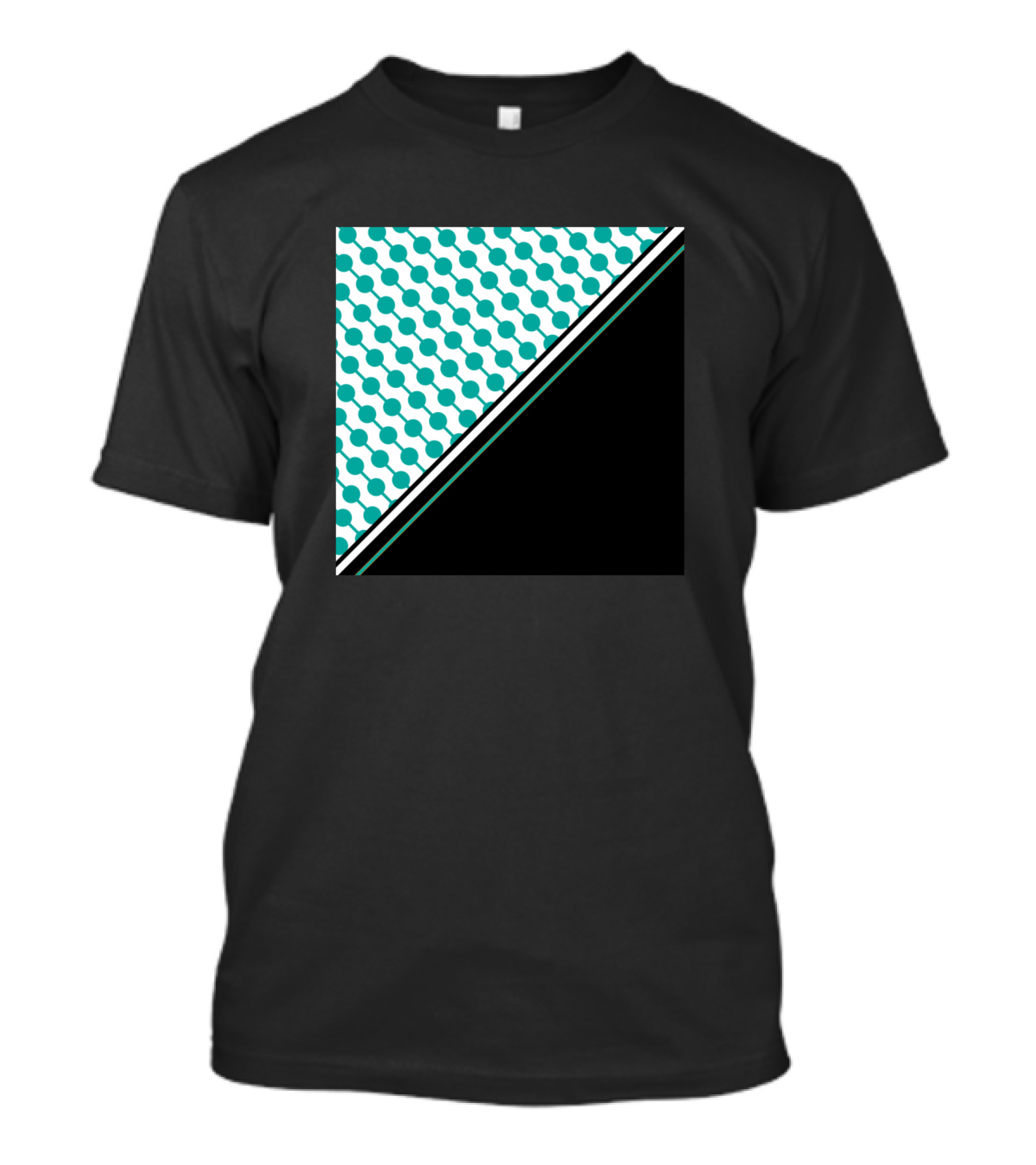 Geometric Abstract Blue Circles And Black Diagonal Contrast T-Shirt