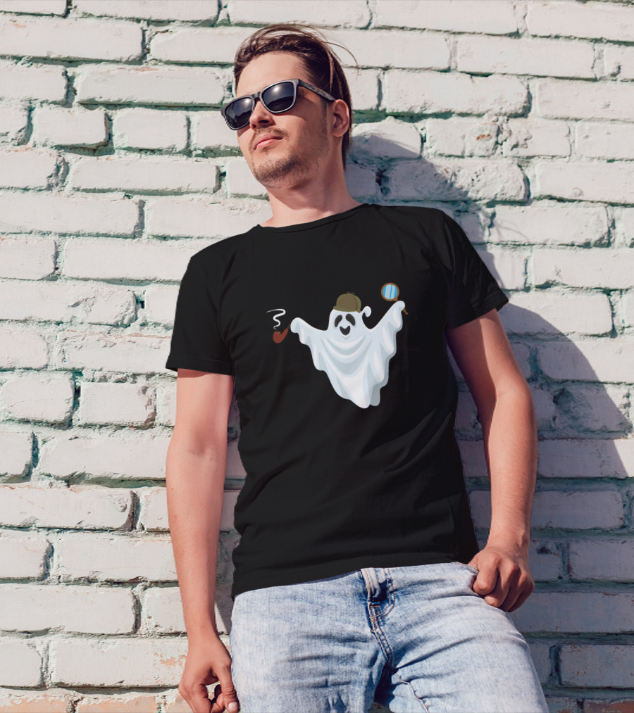 Ghost Investigator Paranormal Detective With Pipe And Magnifying Glass T-Shirt