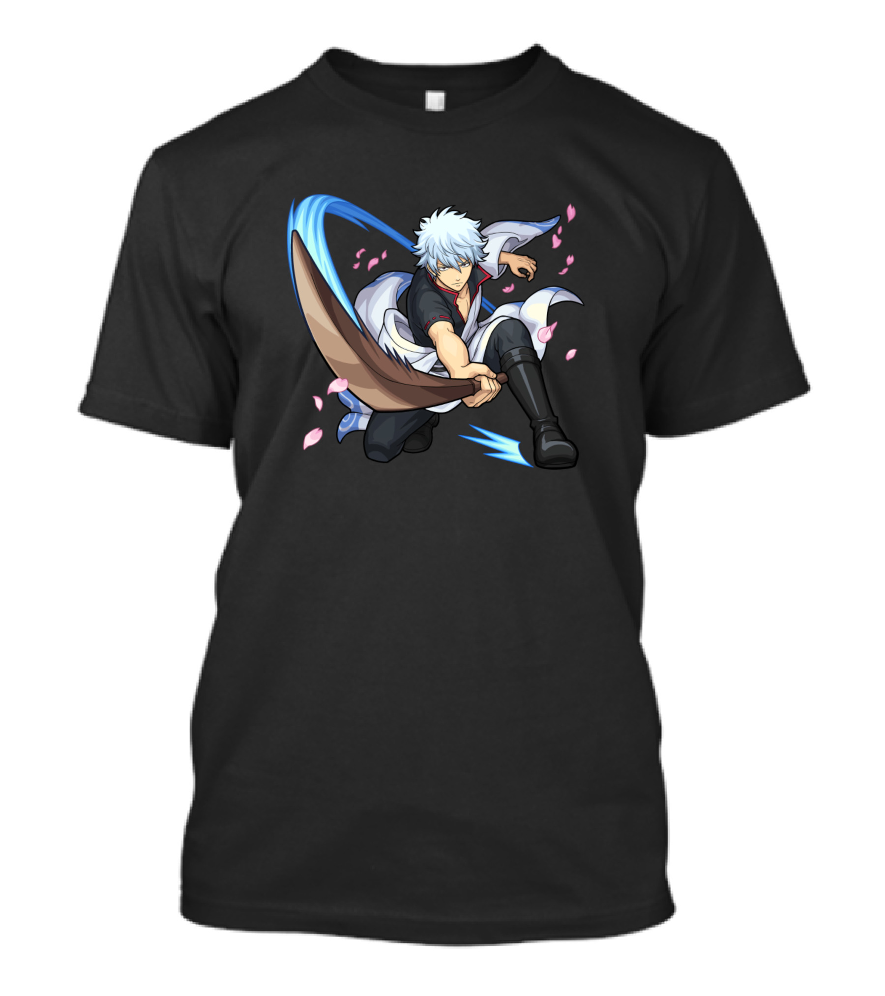 Gintoki Sakata Dynamic Sword Slash Cherry Blossoms Gintama T-Shirt