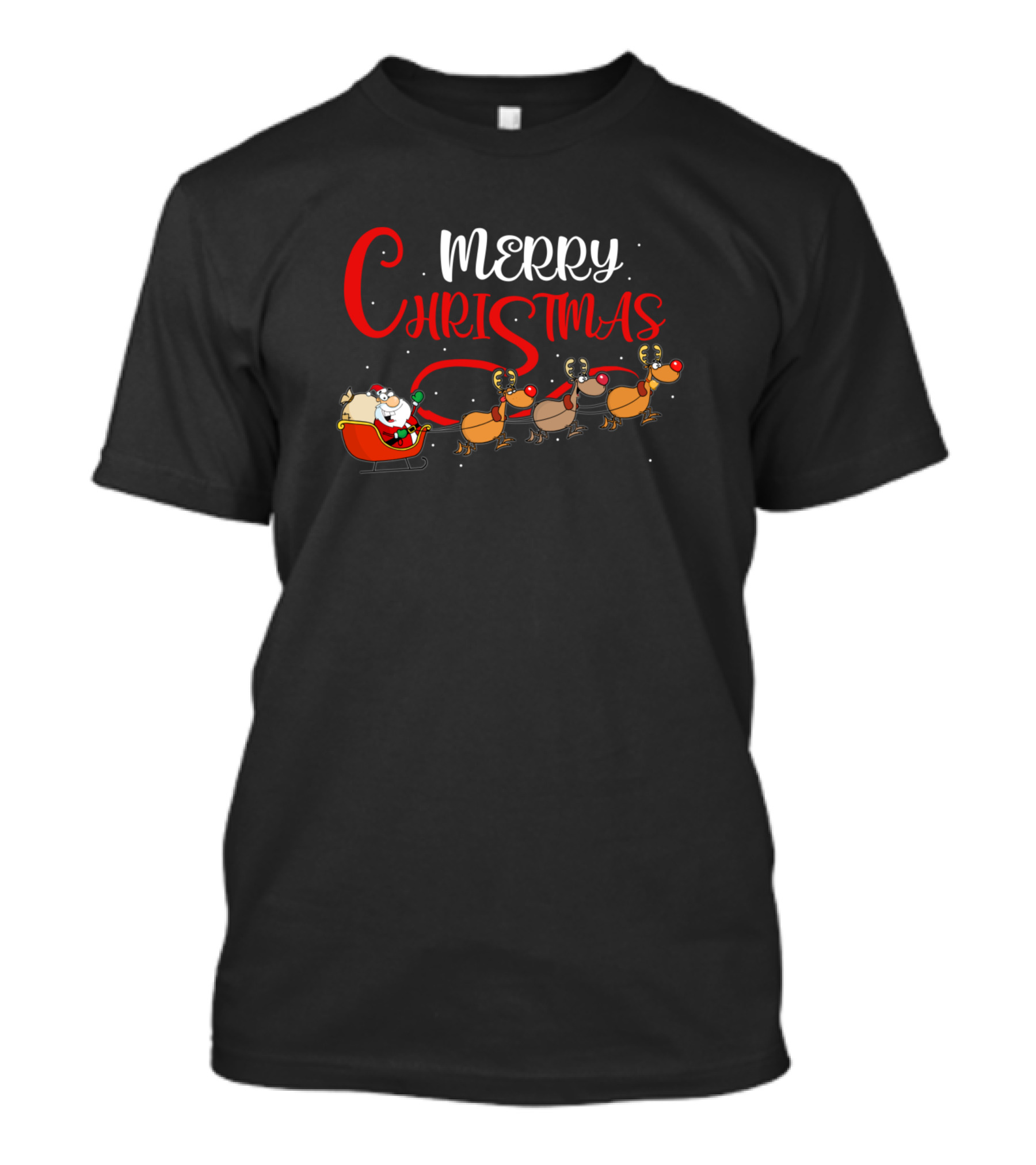 Merry Christmas Santa Claus Sleigh With Reindeer T-Shirt