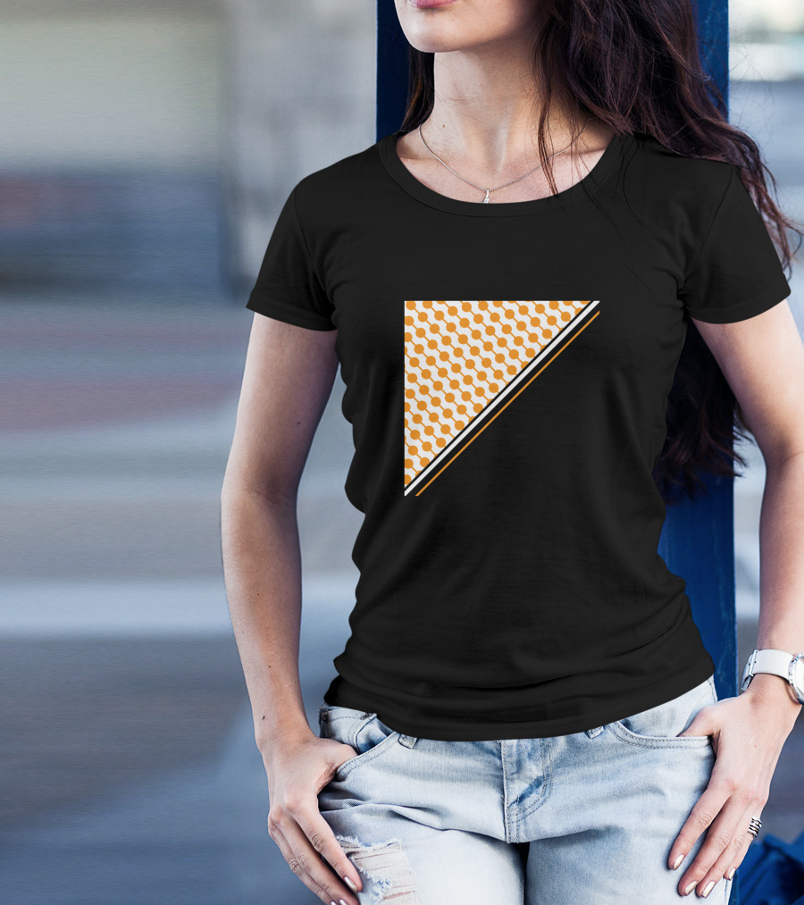 Minimal Geometric Orange Circles Black Diagonal Stripe T-Shirt