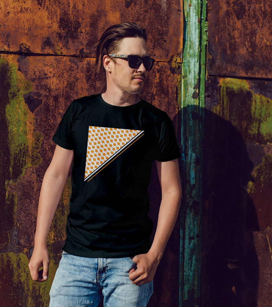 Minimal Geometric Orange Circles Black Diagonal Stripe T-Shirt