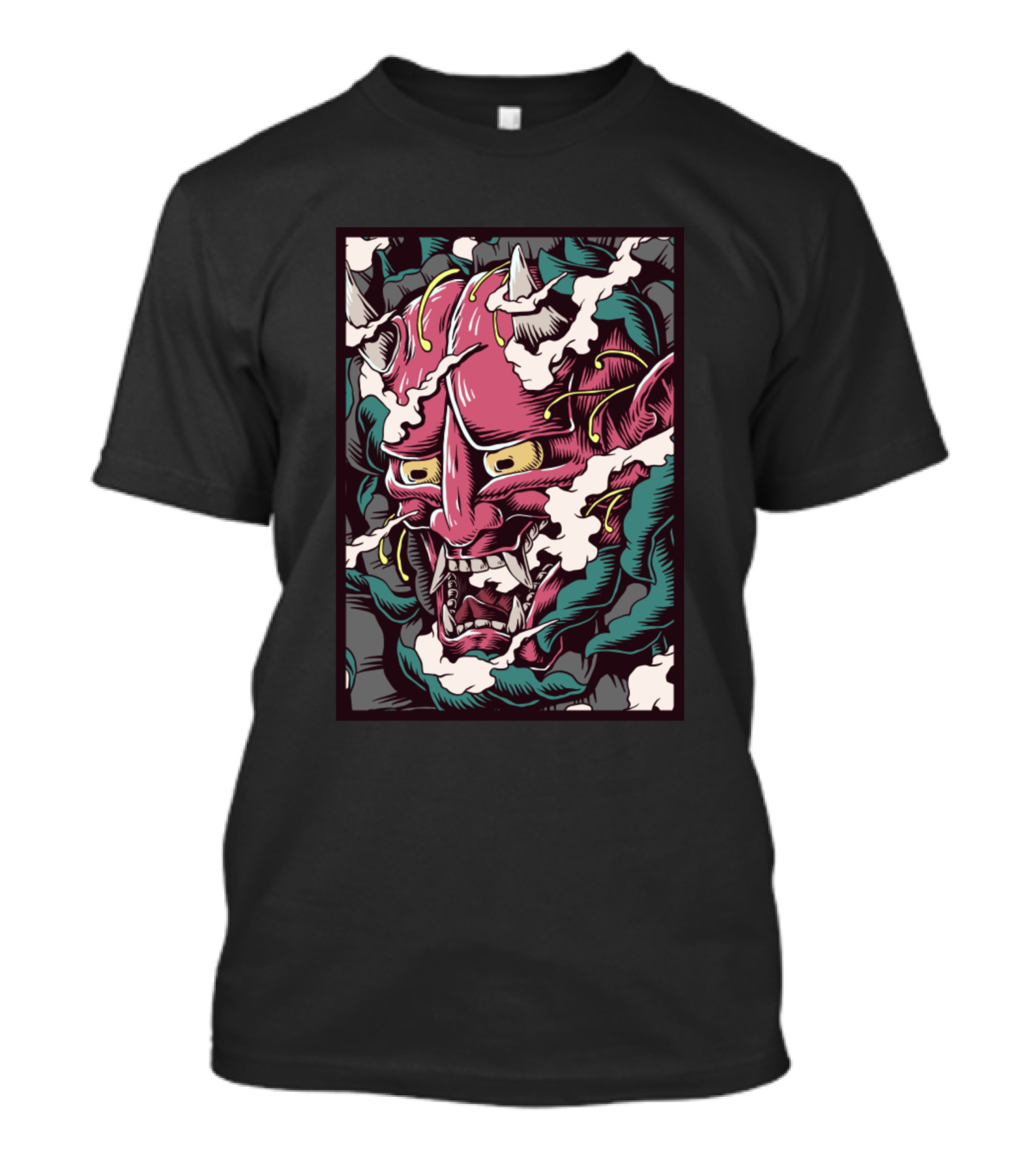 Oni Japanese Demon Mask Smoke Clouds T-Shirt