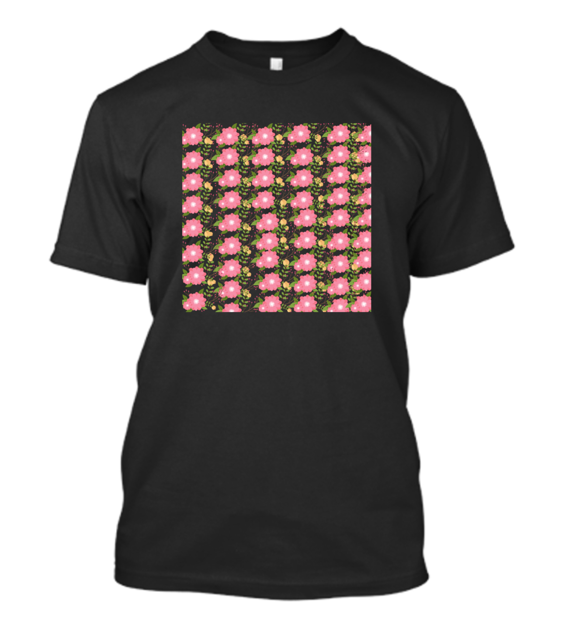 Pink Flower Decorative Pattern Repeating Pink Blossoms With Leaves T-Shirt
