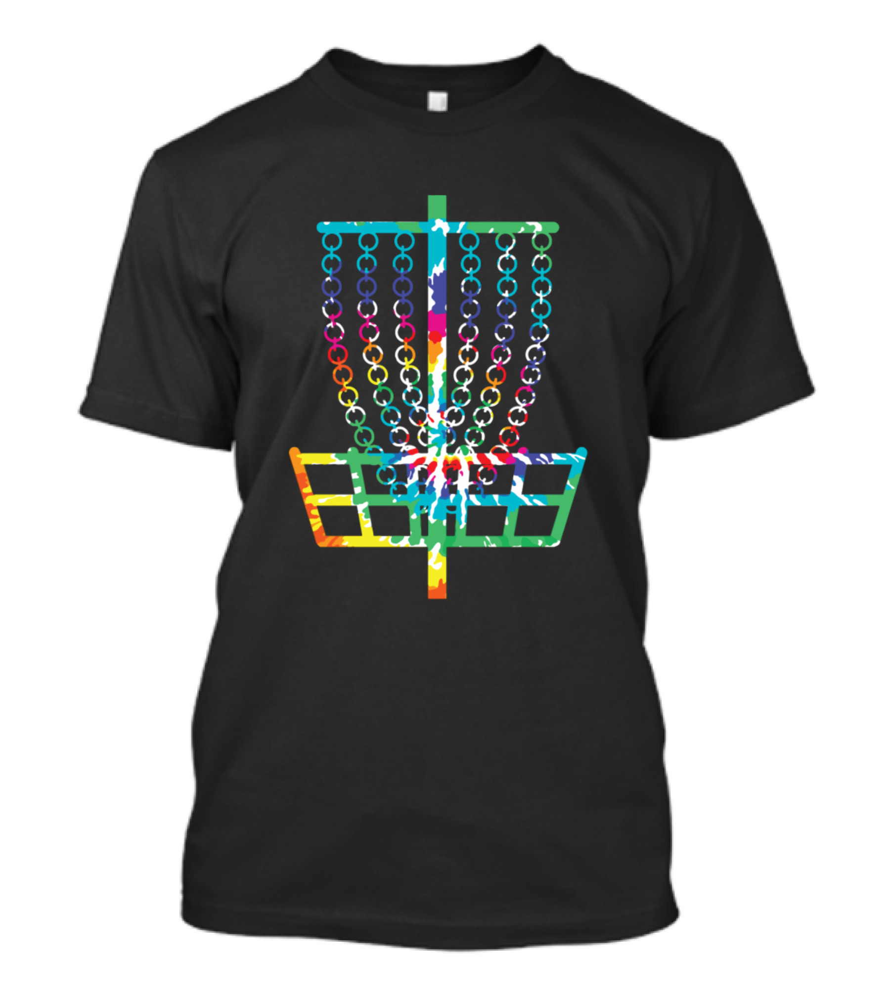 Retro Hippie Rainbow Tie Dye Disc Golf Basket T-Shirt