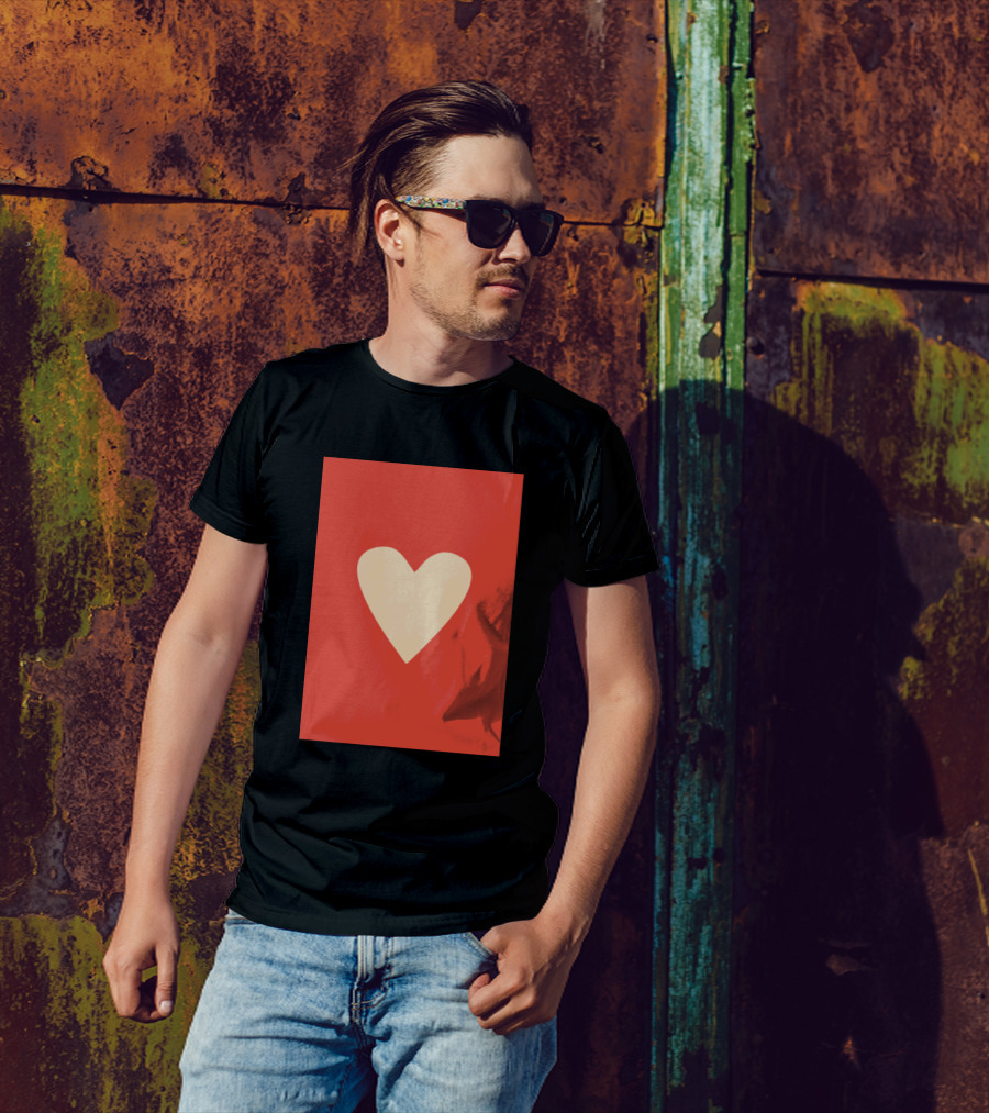 Simple Heart Cream On Red T-Shirt