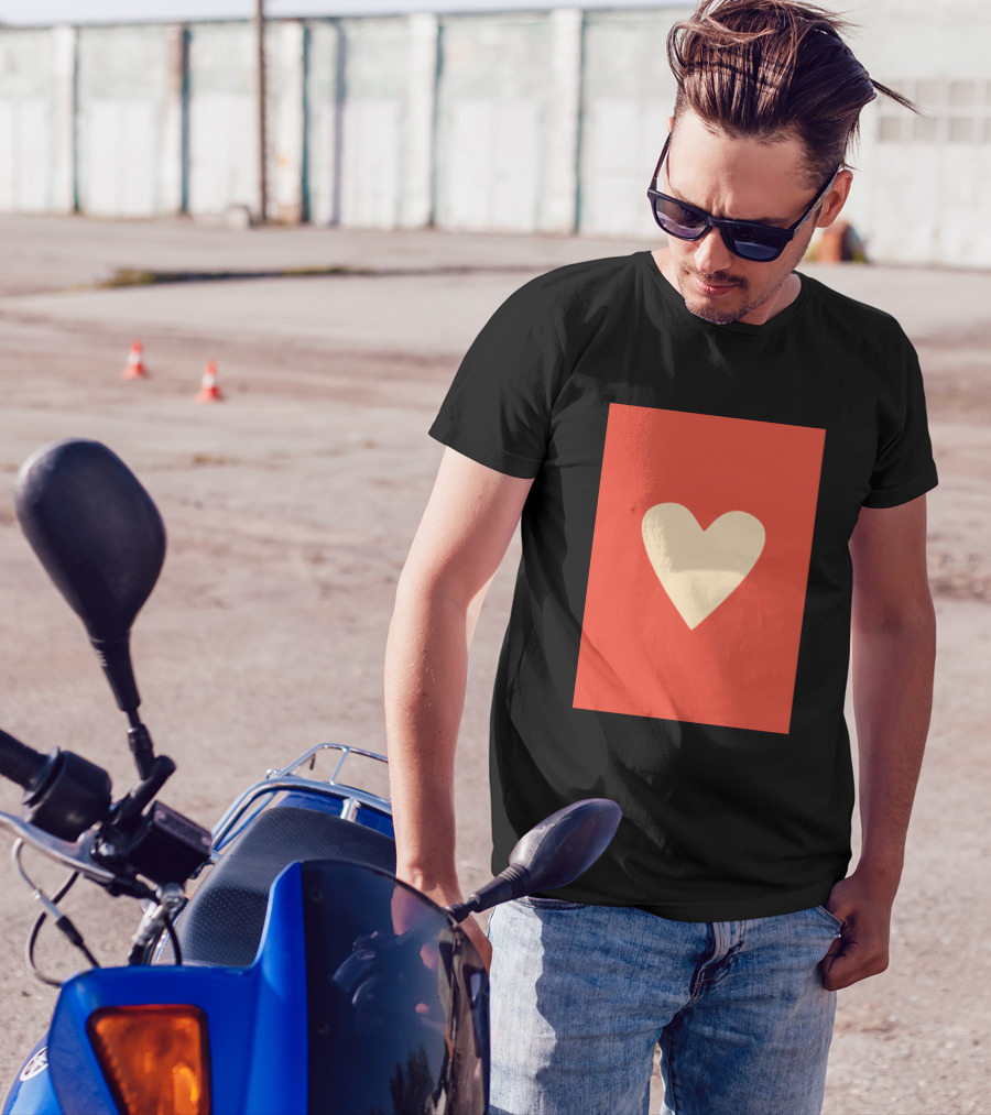 Simple Heart Cream On Red T-Shirt