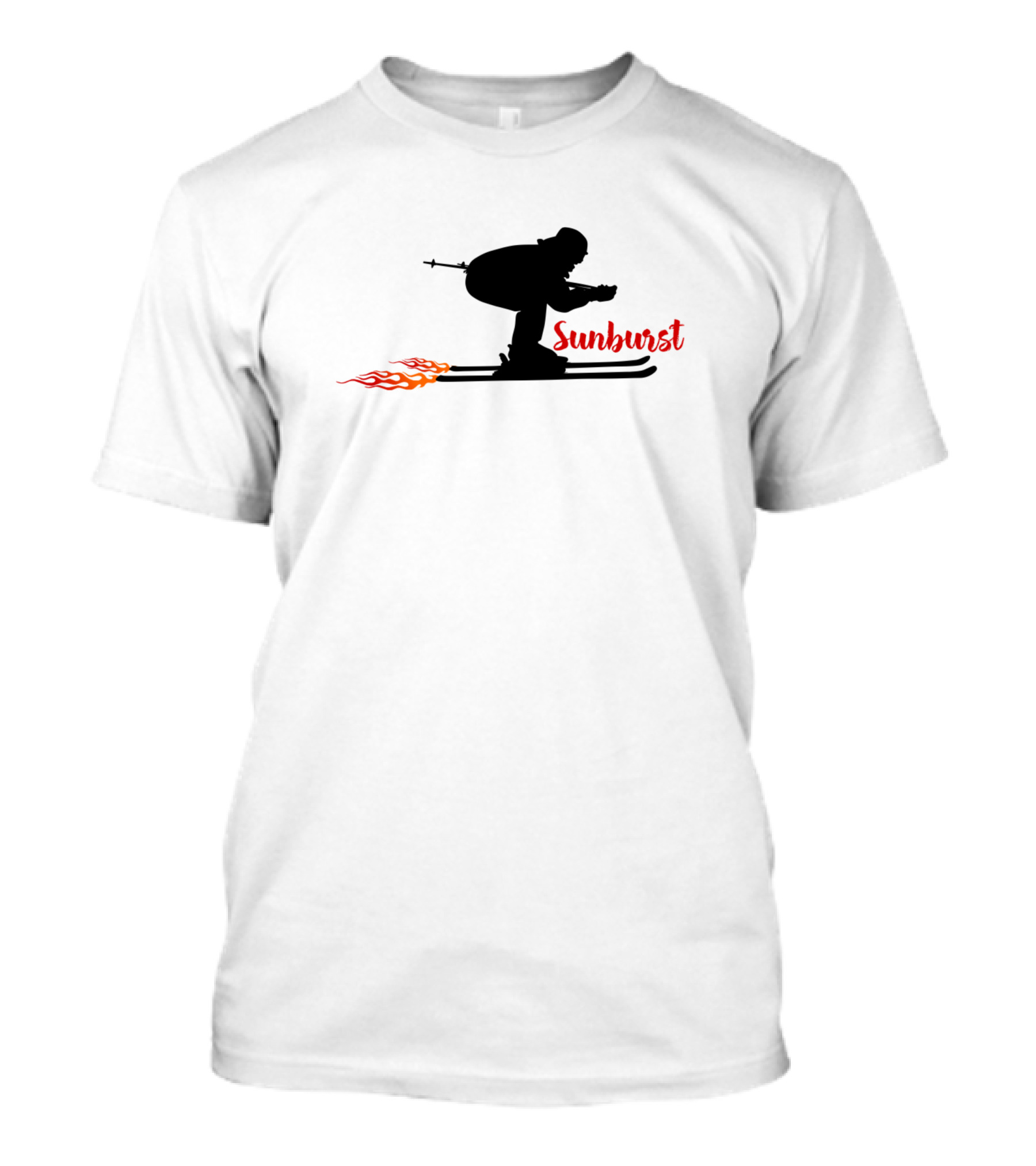 Sunburst Skiing Silhouette With Flame Trail T-Shirt