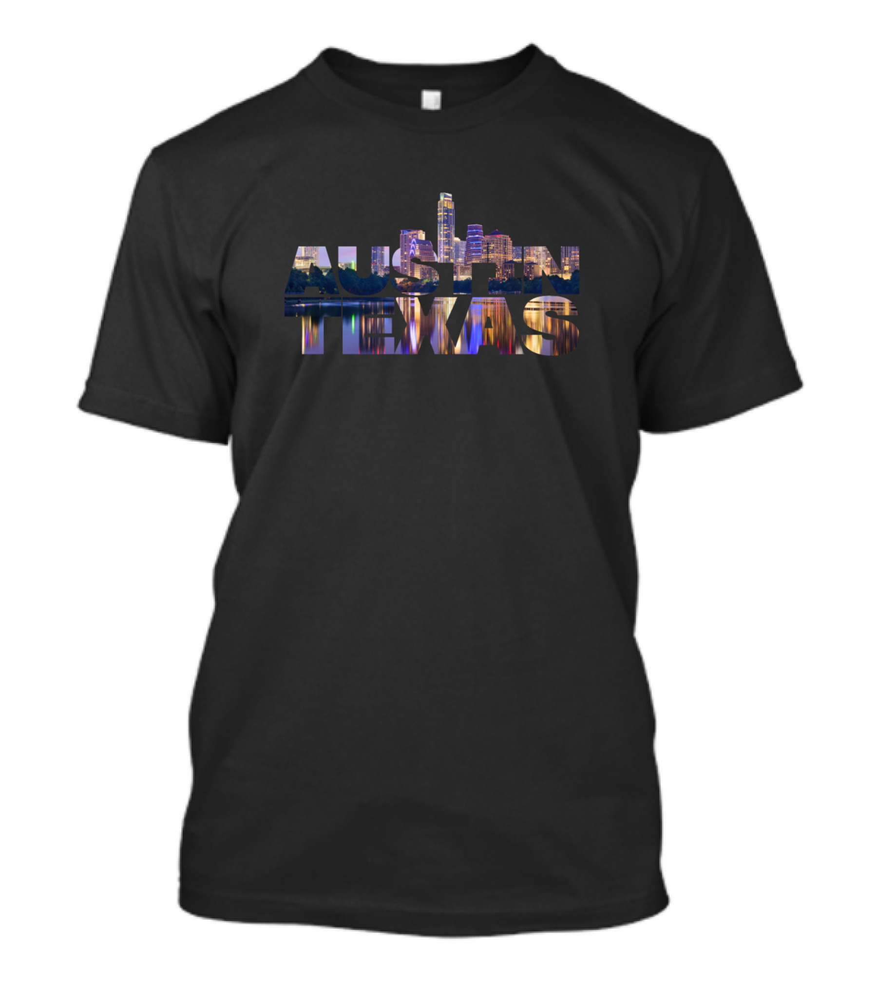 Texas Austin Skyline Night Cityscape Downtown Reflections T-Shirt