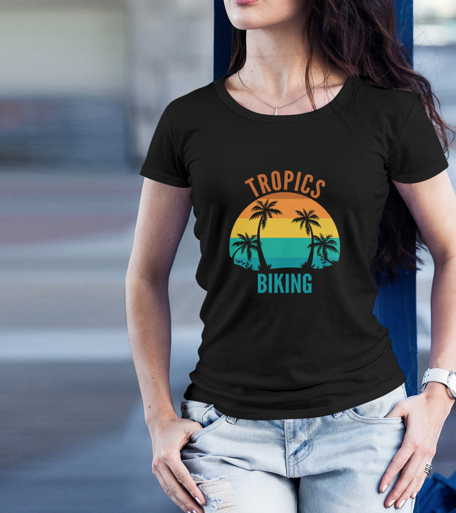 Tropics Biking Retro Palm Trees Sunset Vibes T-Shirt