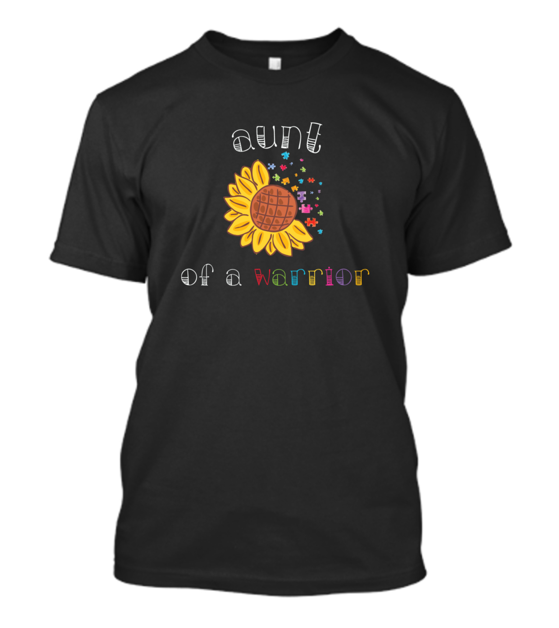 Aunt Of A Warrior Sunflower Puzzle Colors T-Shirt