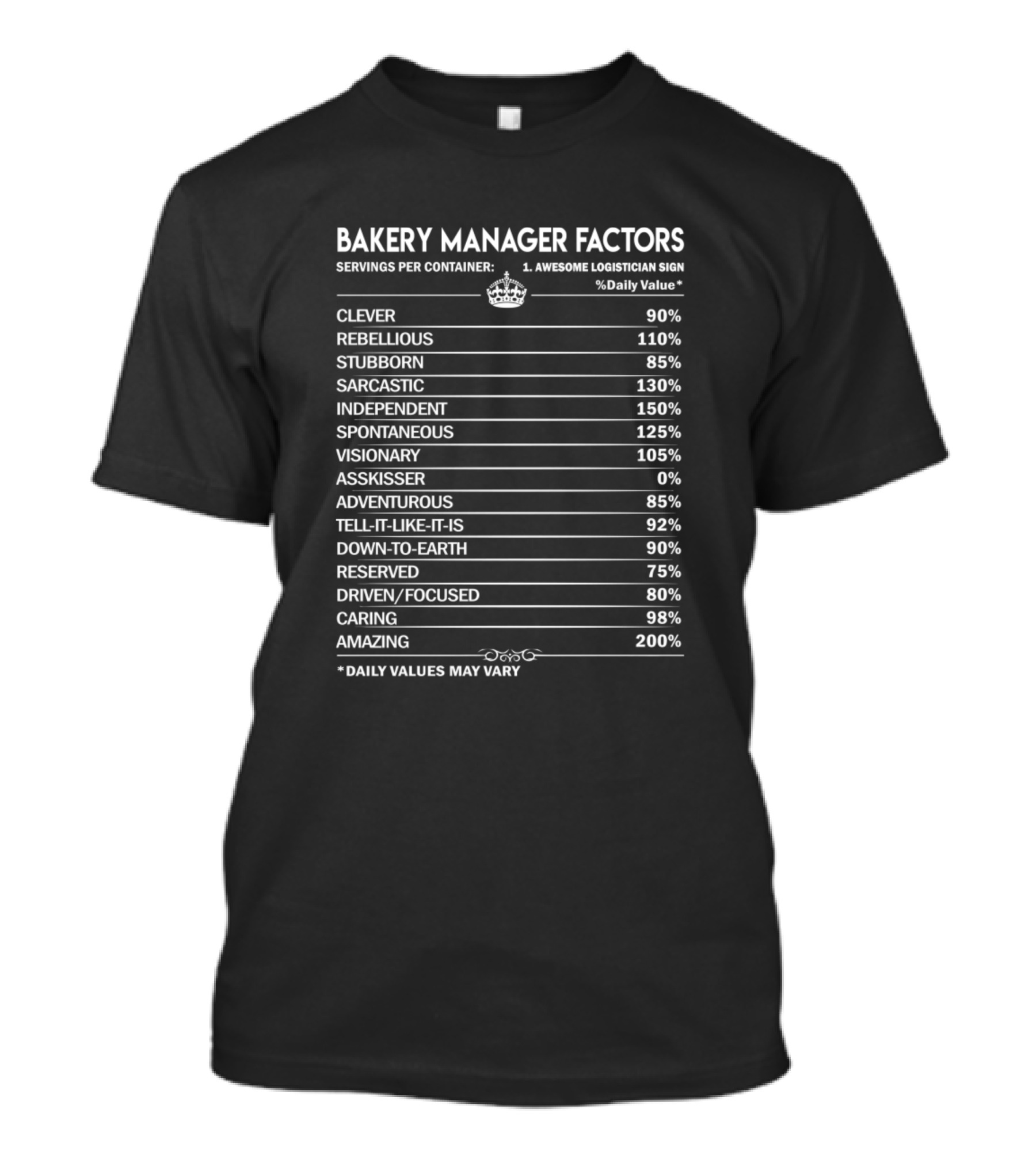 Bakery Manager Factors Clever Rebellious Stubborn Sarcastic Independent Spontaneous Visionary Adventurous Amazing T-Shirt