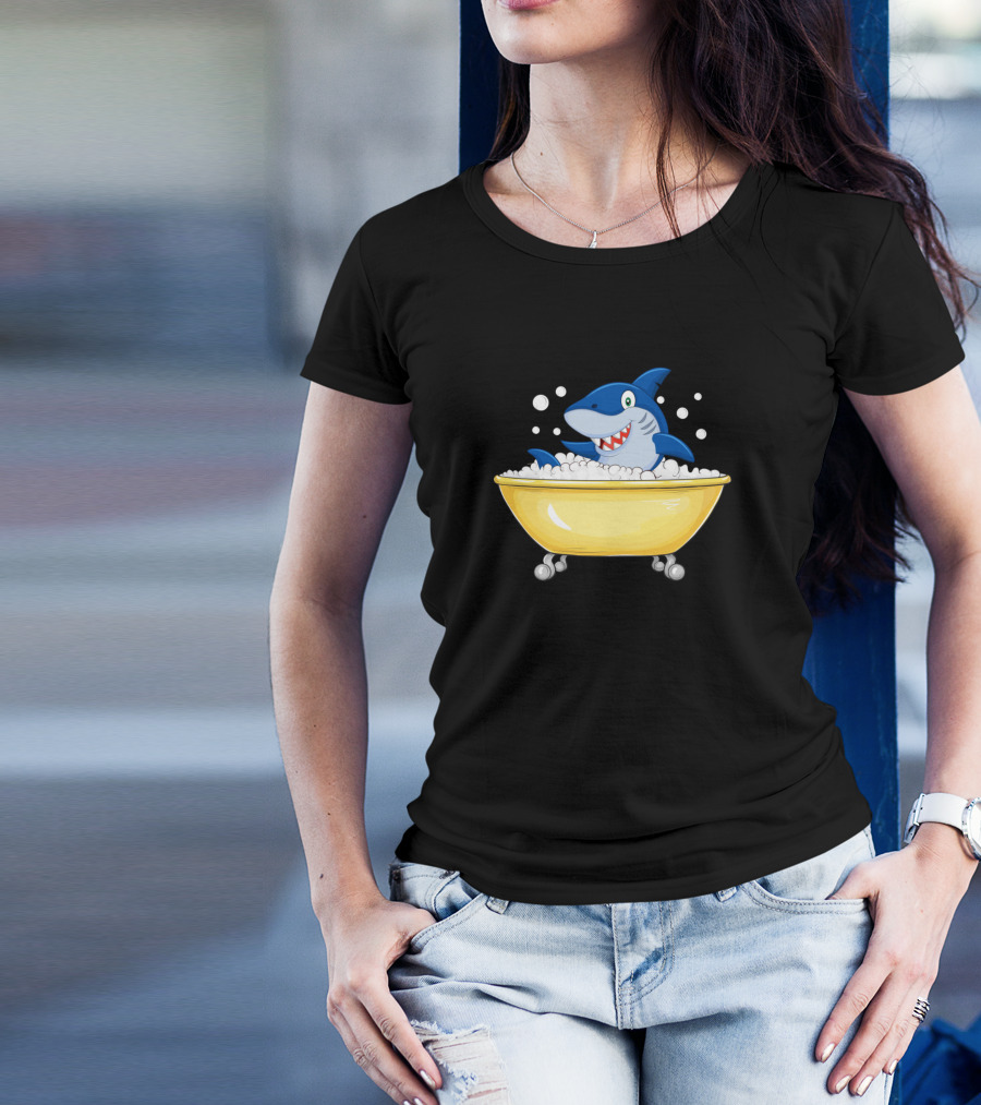 Bath Time Soap Bubbles Shark Lovers In Yellow Tub T-Shirt
