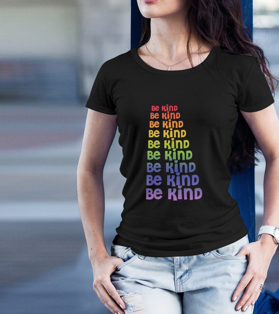 Be Kind Repeating Rainbow Gradient Typography T-Shirt