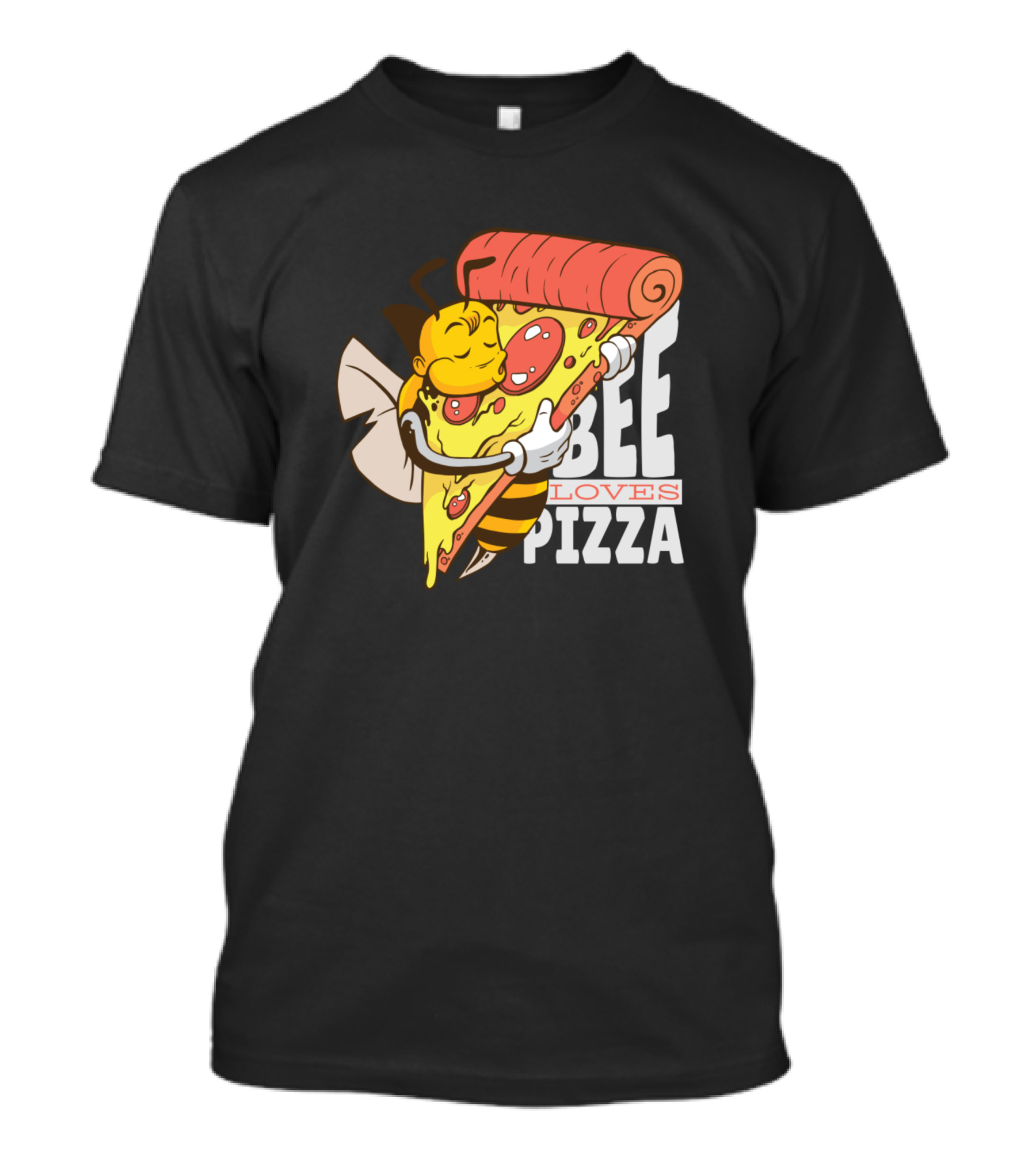 Bee Loves Pizza Hugging Funny Fastfood T-Shirt