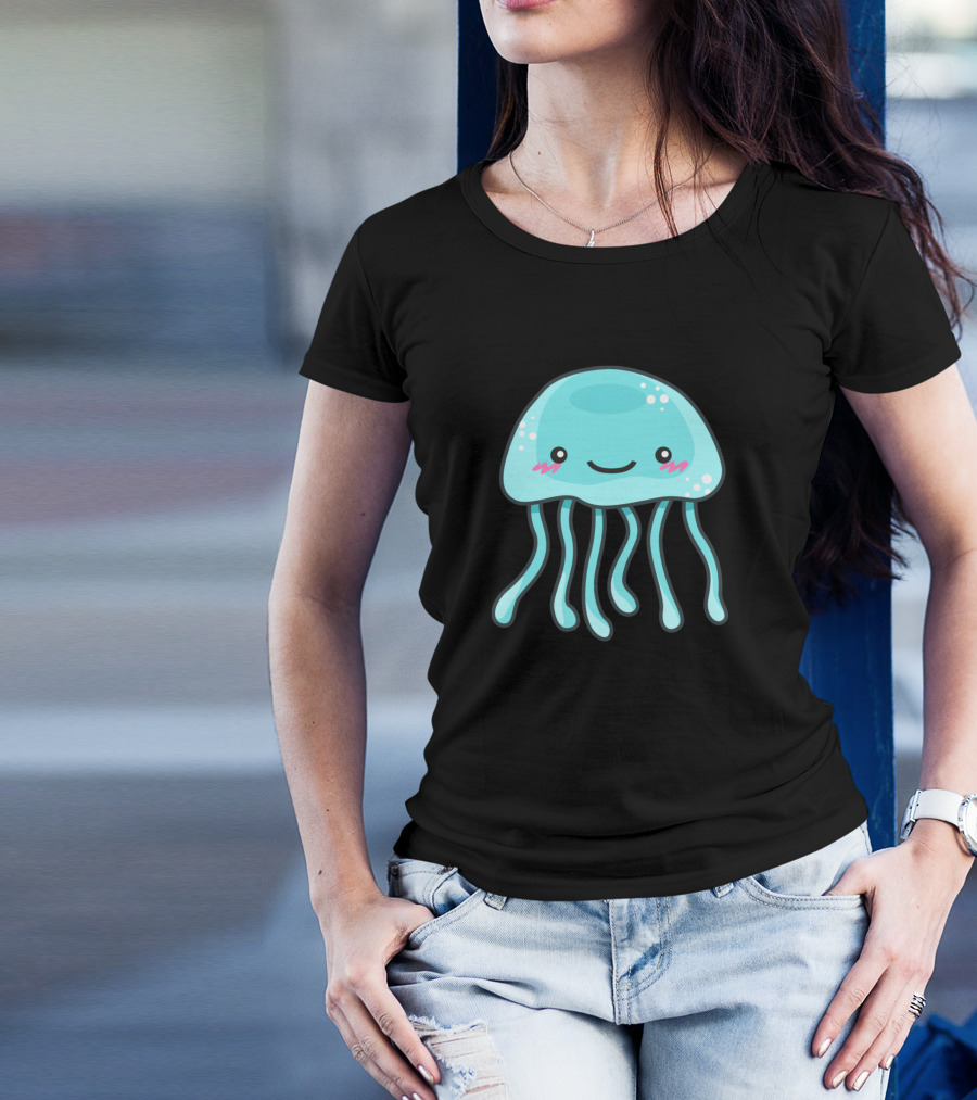 Cute Smiling Blue Jellyfish Character T-Shirt
