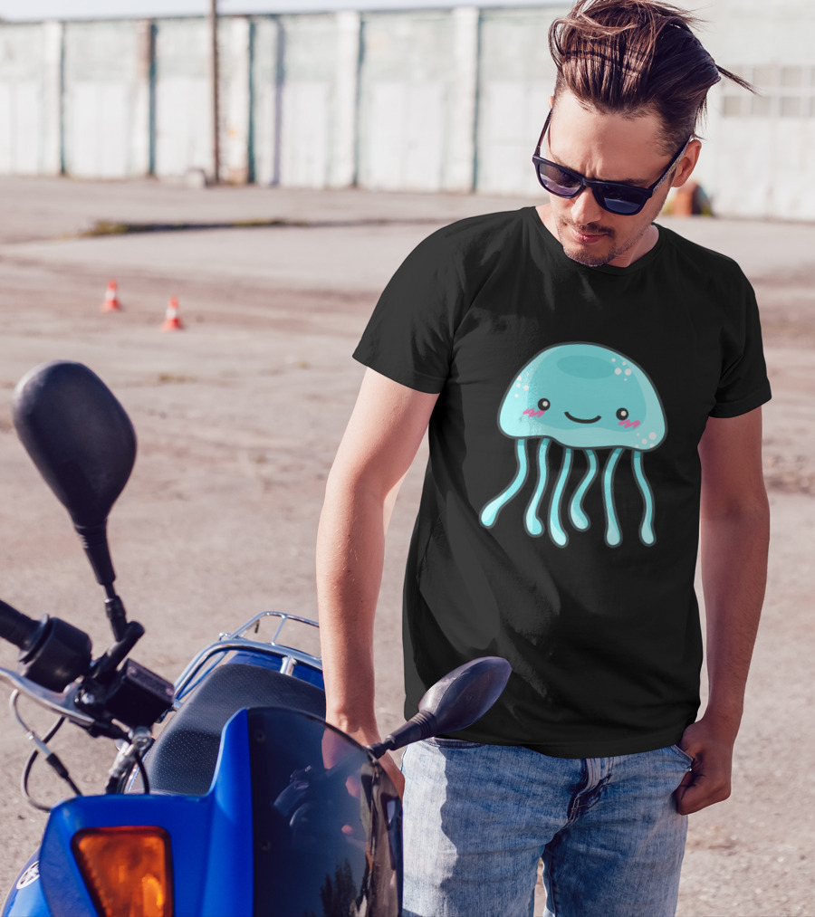 Cute Smiling Blue Jellyfish Character T-Shirt