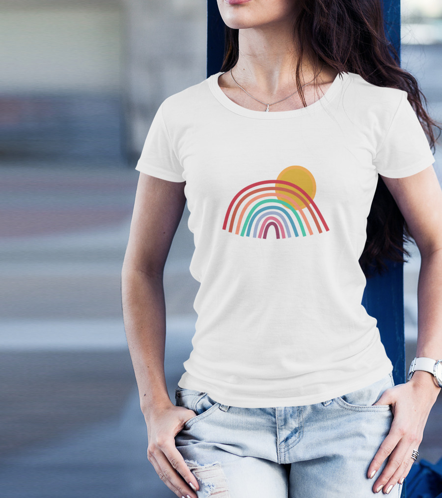 Boho Rainbow Sunrise Multi-Colored Arches With Sun T-Shirt