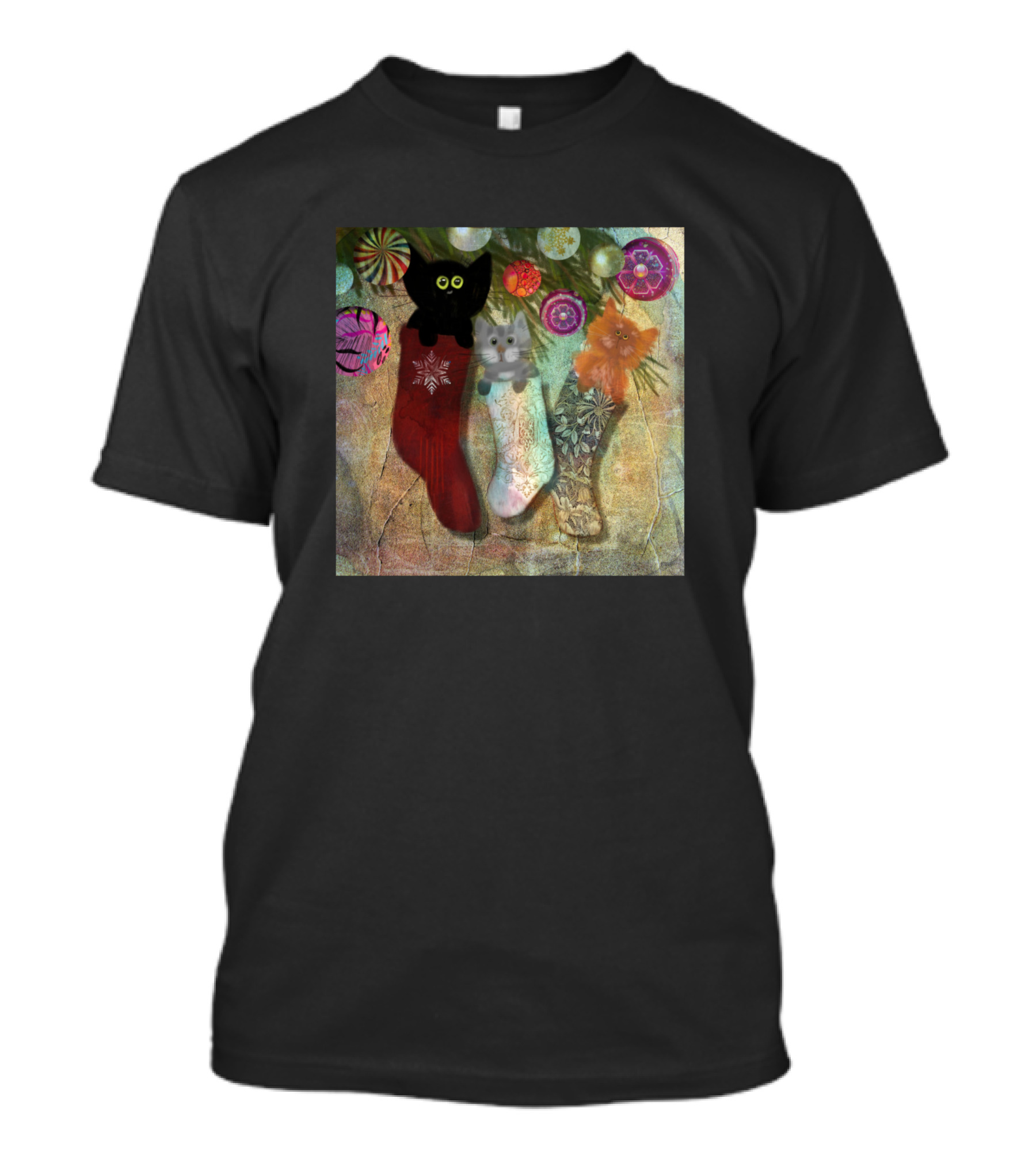Christmas Cats In Stockings With Ornaments T-Shirt