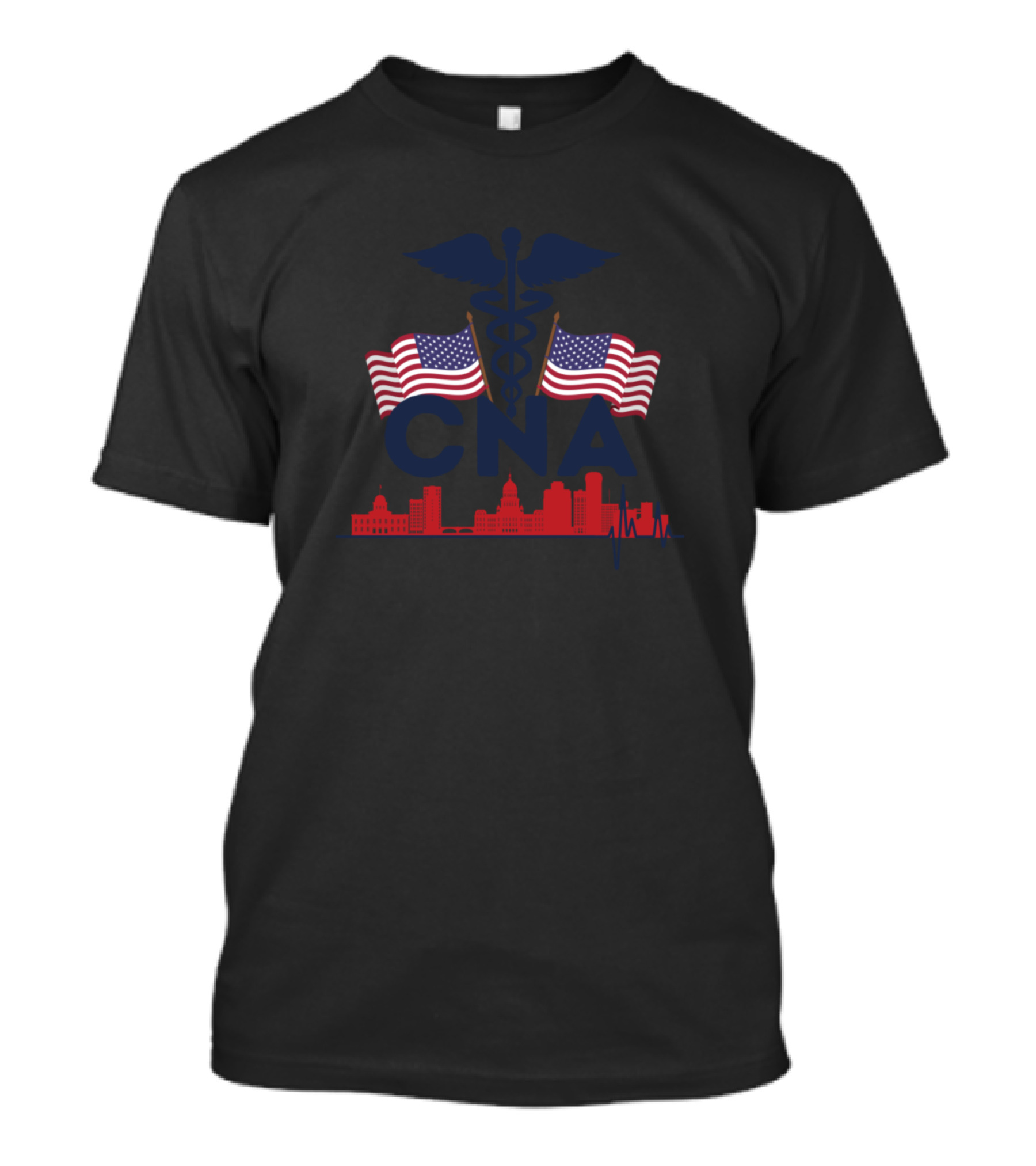 CNA American Flag Medical Emergency Nursing Skyline T-Shirt