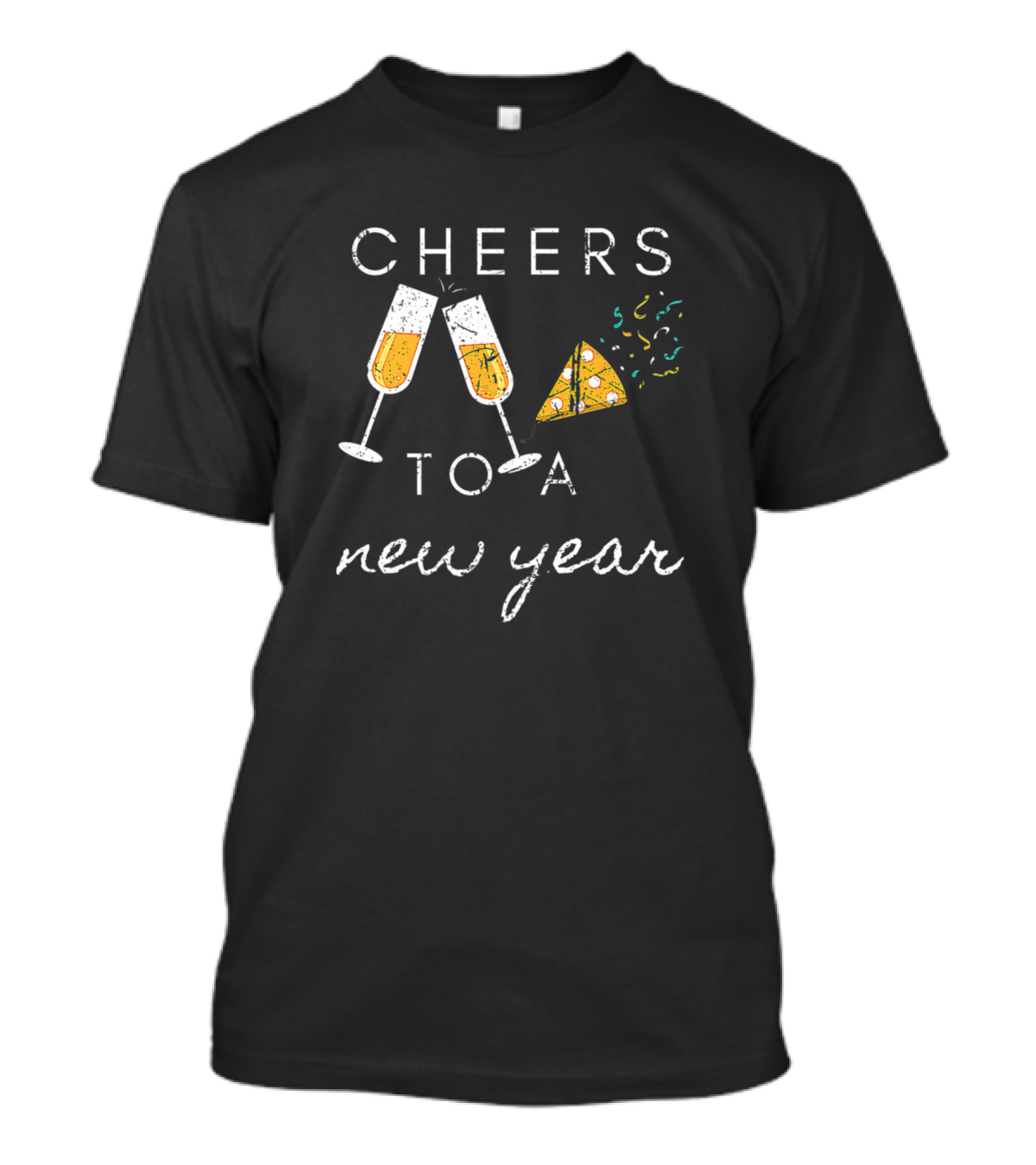 Cheers To A New Year Distressed Holiday With Drinks And Confetti T-Shirt