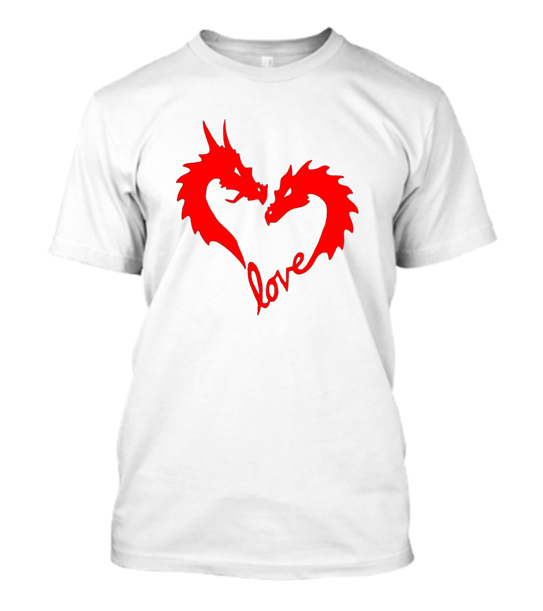 Dragon Love Heart Embrace With Red Dragons And Love Script T-Shirt