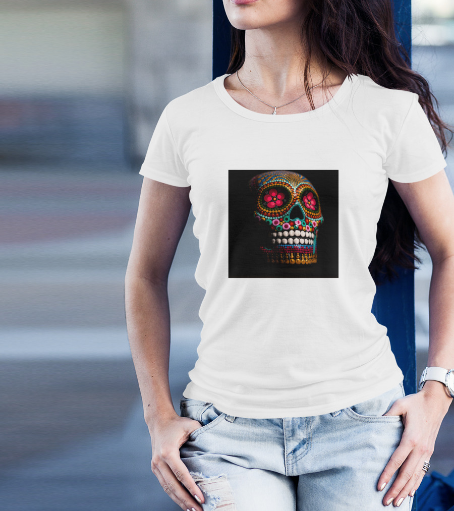 Dragon Power Sugar Skull Floral Bead T-Shirt