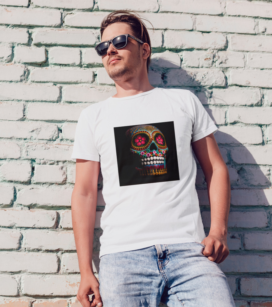 Dragon Power Sugar Skull Floral Bead T-Shirt