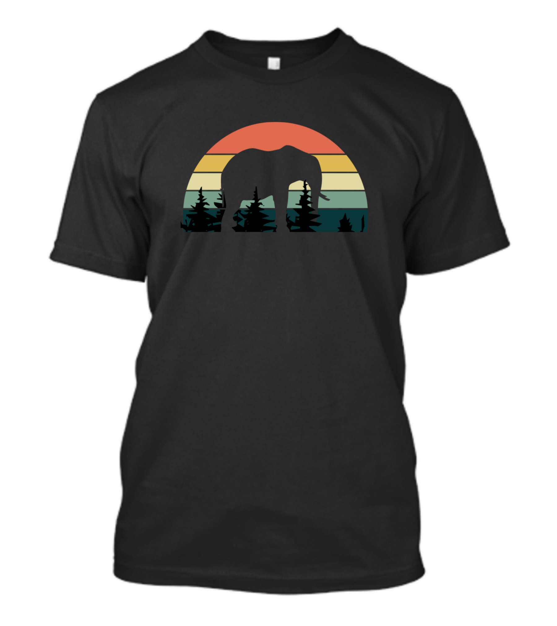 Elephant Silhouette Against Striped Sunset And Trees T-Shirt
