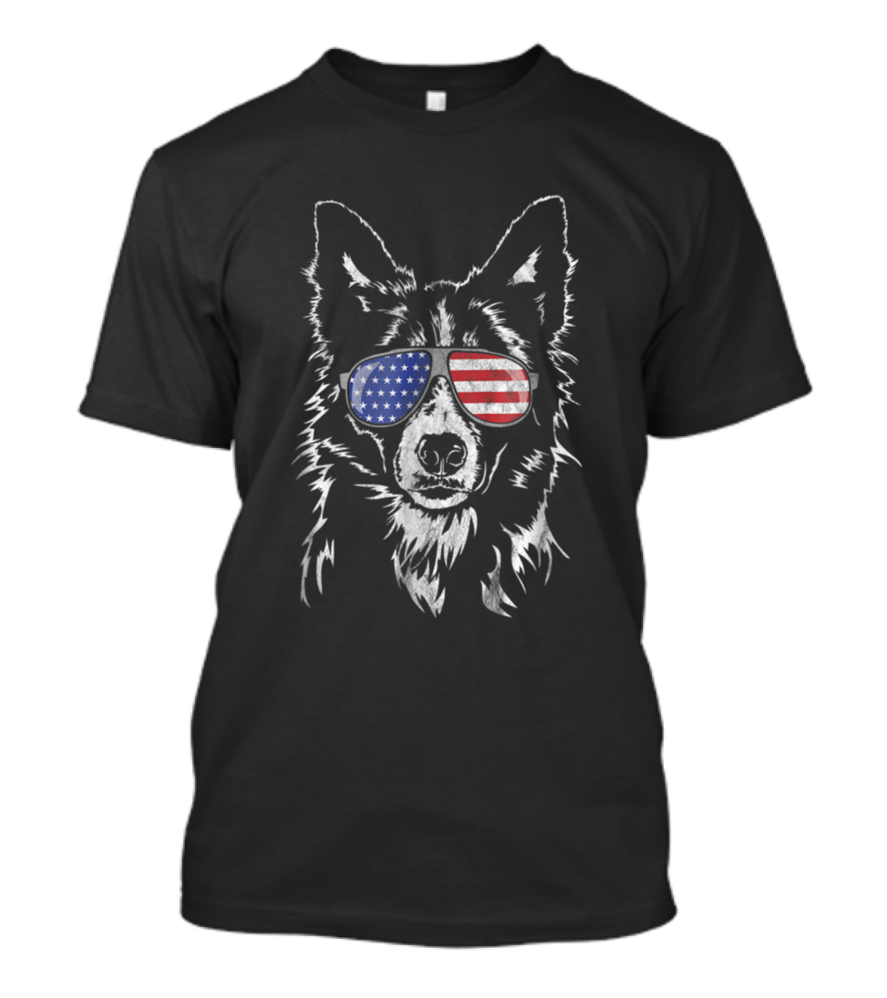 Funny Patriotic Border Collie Wearing American Flag Sunglasses T-Shirt
