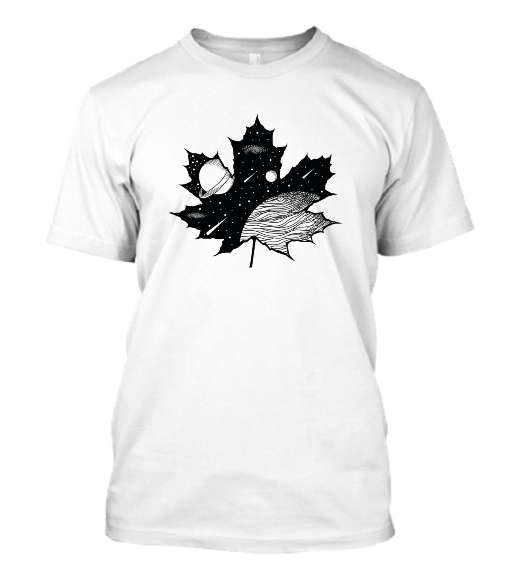 Galaxy Space Leaf Planets And Stars In Maple Shape T-Shirt