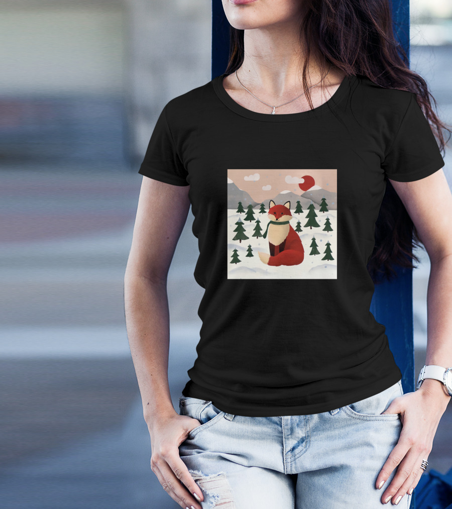Get Cozy Fox In Winter Wonderland Snowy Forest T-Shirt