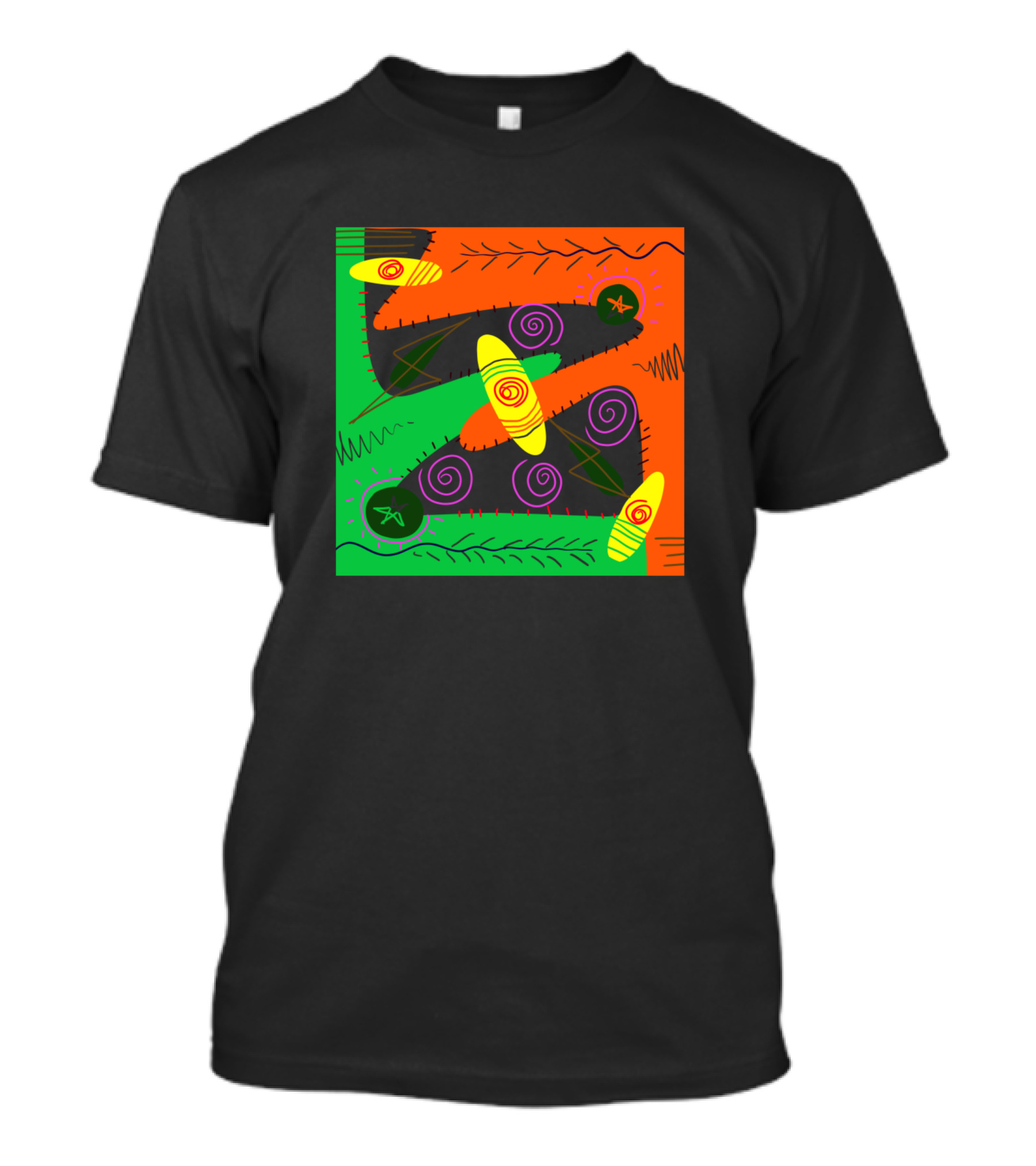 Green Orange Spirals And Canoe Shapes T-Shirt