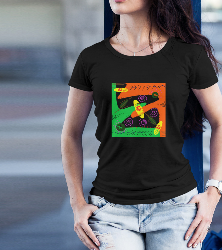 Green Orange Spirals And Canoe Shapes T-Shirt