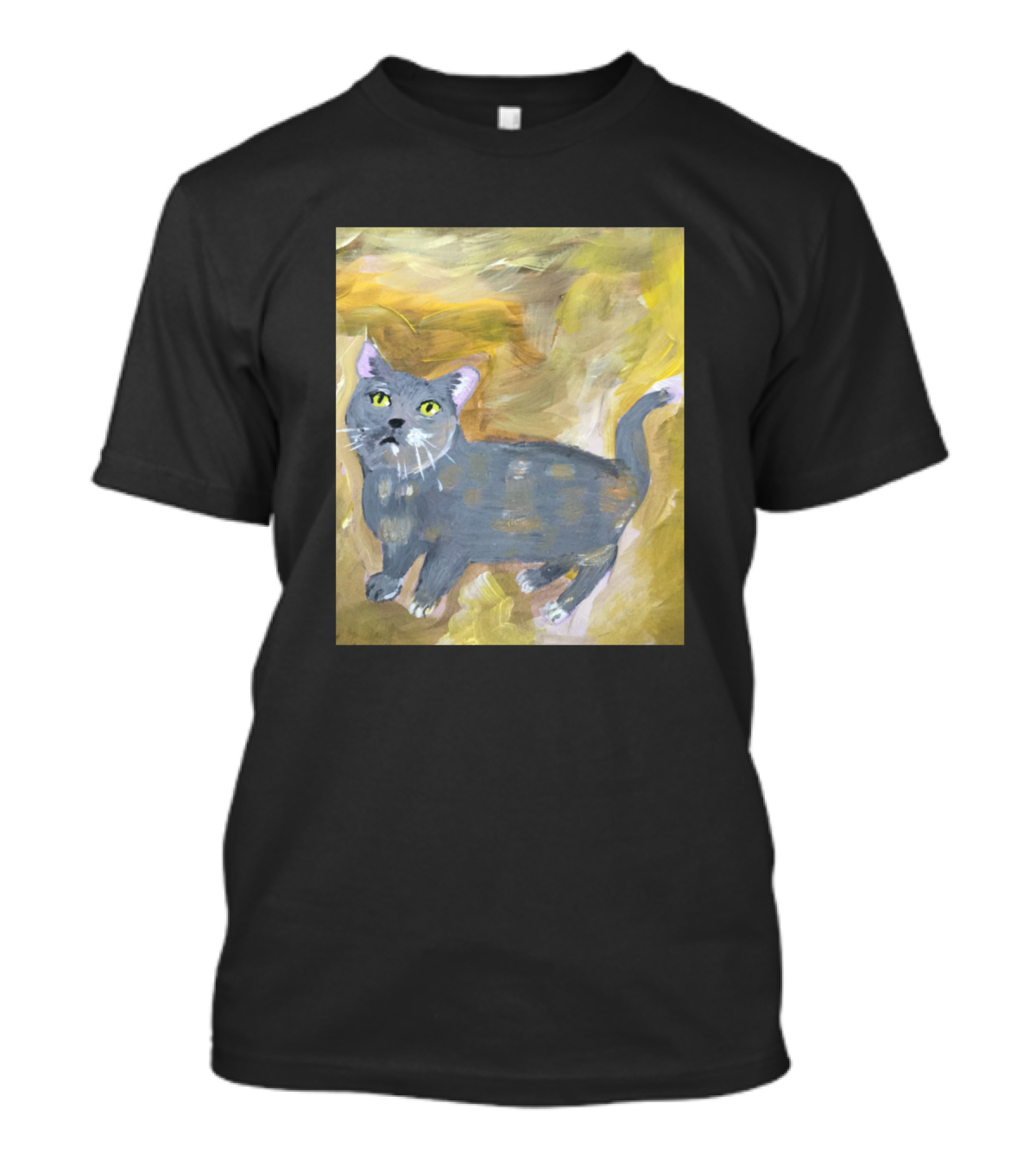 Alert Kitty Curious Gray Cat Painting T-Shirt