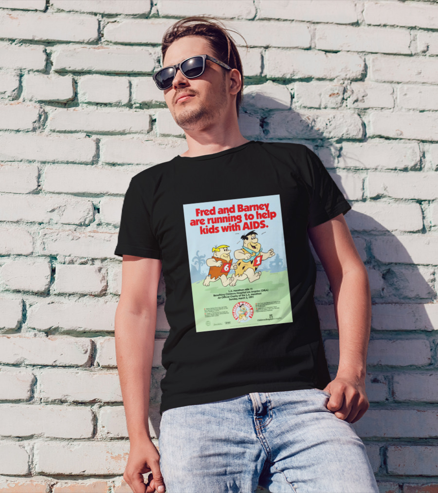 Fred And Barney Running To Help Kids With AIDS L.A. Marathon Mile 11 March 3 1991 T-Shirt