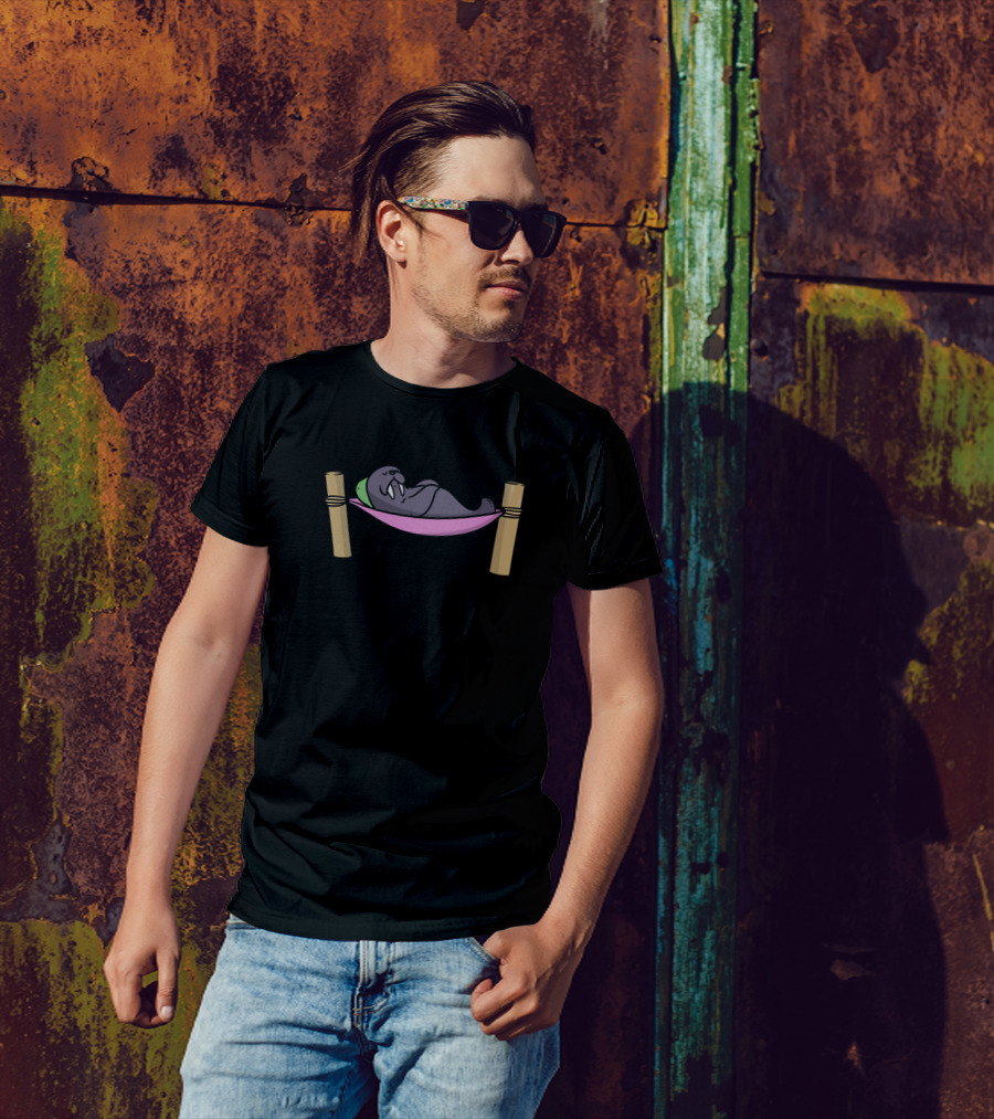 Walrus Relaxing In A Beach Hammock Vacation Bliss T-Shirt