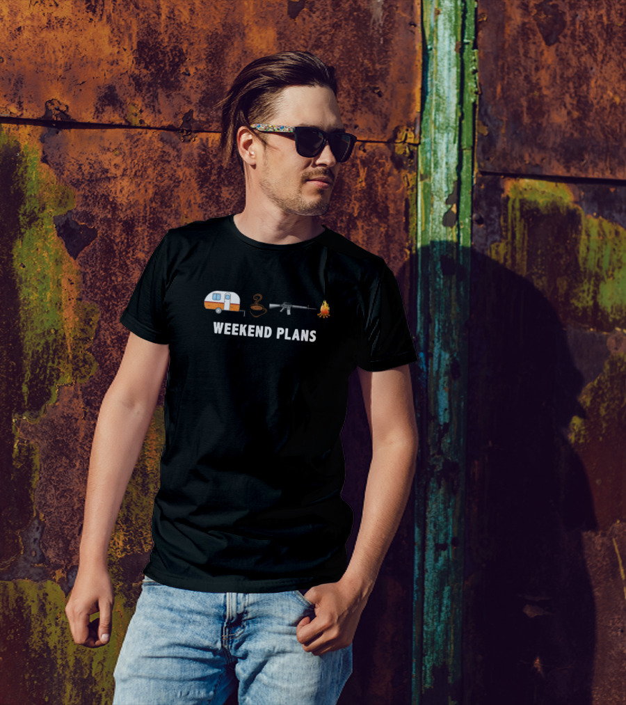 Weekend Plans Camper Coffee Rifle Campfire T-Shirt