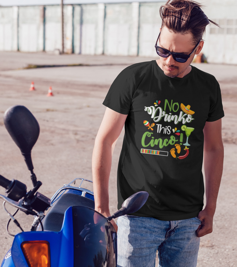 No Drinko This Cinco With Sombrero Maracas Margarita Drink And Chili Pepper Icons T-Shirt